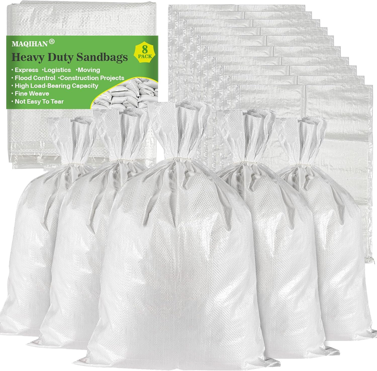 Heavy Duty Woven Sandbags 8PCS – Reusable Flood, Construction & Storage Bags
