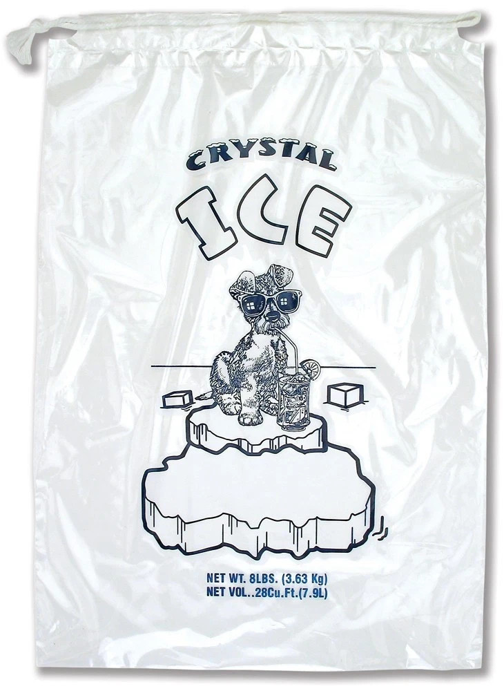 8 lb Clear Plastic Ice Bags with Cotton Drawstring, Heavy-Duty Freezer-Grade