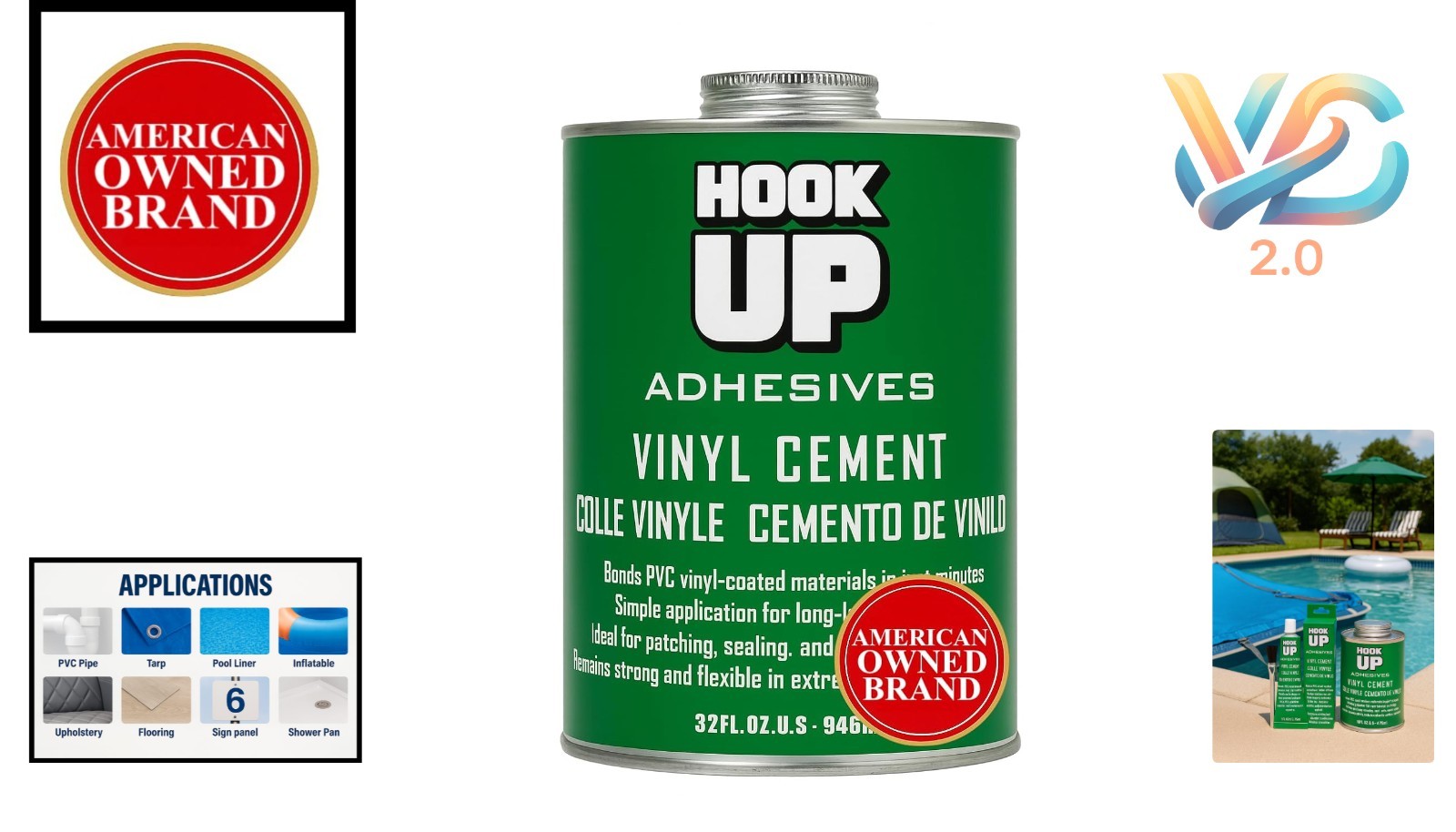 32 OZ Waterproof Vinyl Contact Cement – Fast-Drying Repair Glue for Pools Boats