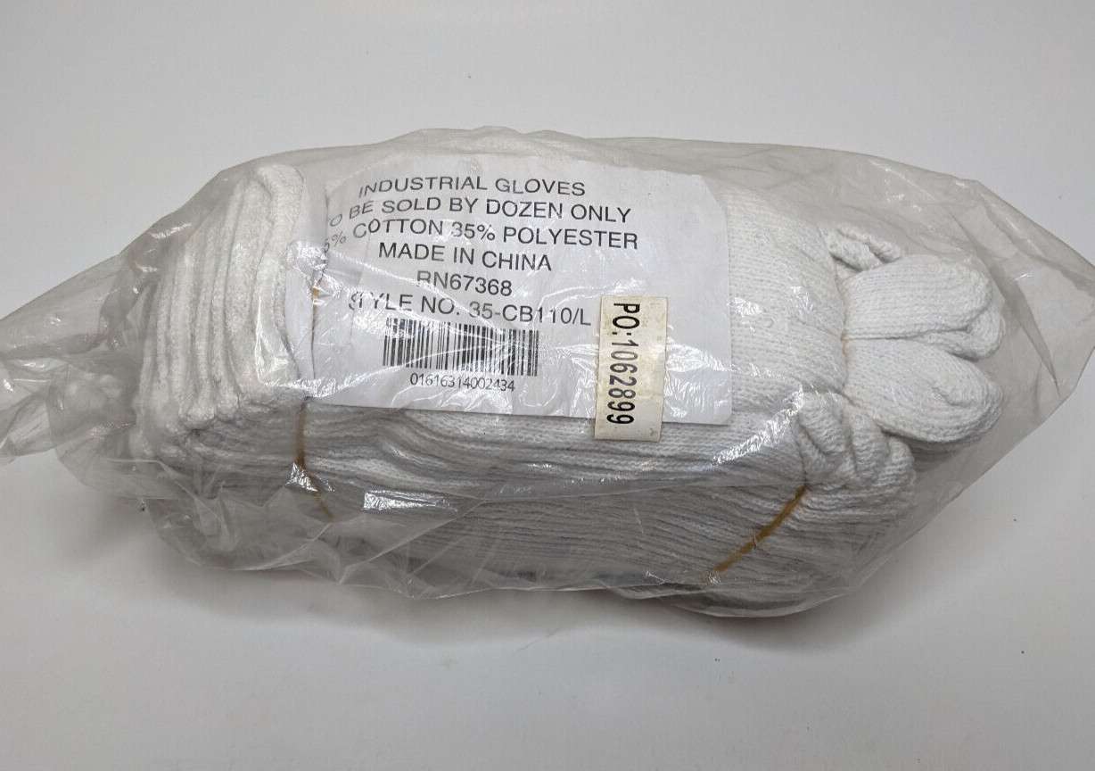 12X PIP 35-CB110-L White Size Large Cotton/Polyester Industrial Gloves