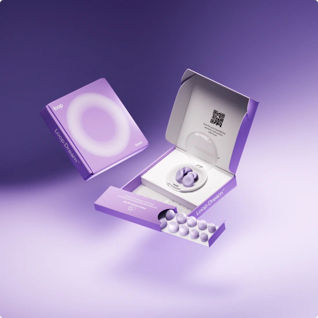 Official Loop Dream – Silicone/Memory Foam Earplugs for Sleep Comfort Lilac-NEW