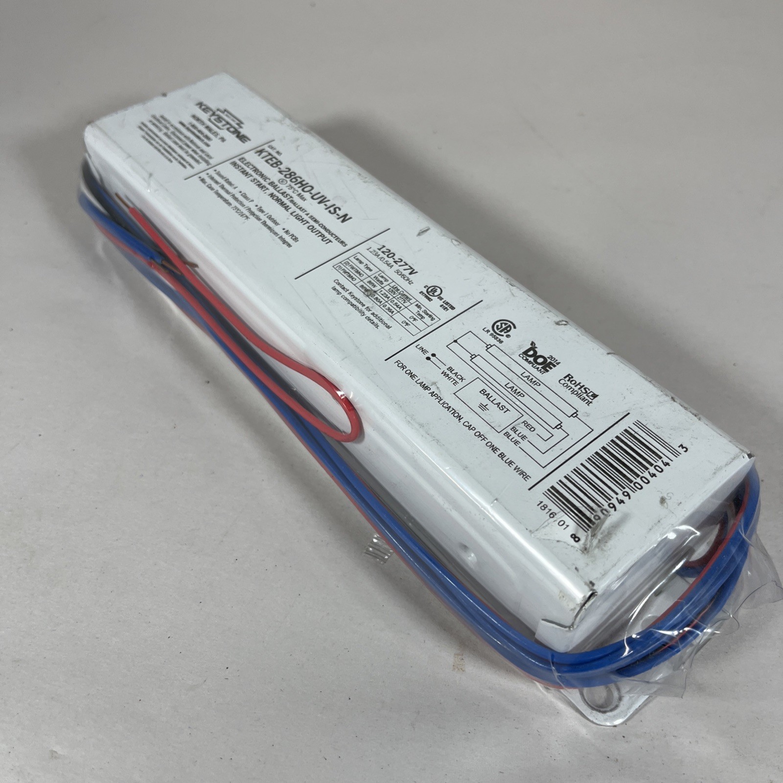 New Keystone Electronic Ballast #KTEB-286HO-UV-IS-N
