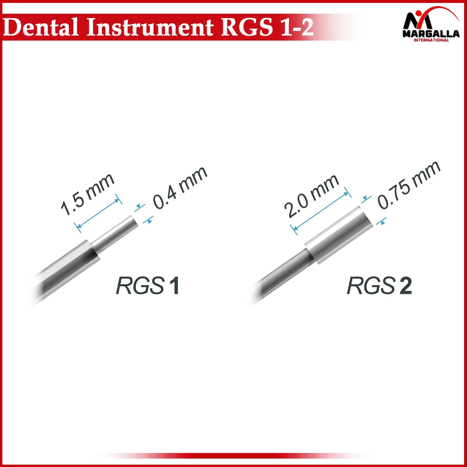 Dental Instrument RGS 1-2 Silicone Handle Depth Dimensions for Restorations