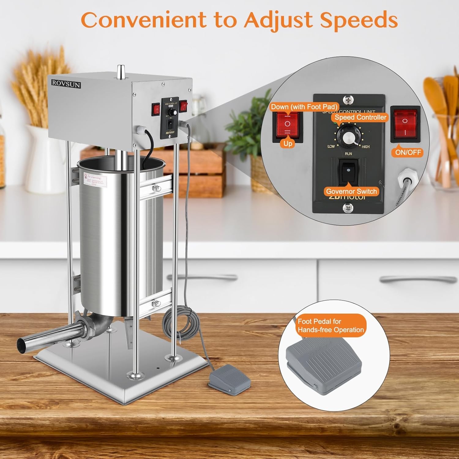 Vertical Electric Adjustable Speed Sausage Filler Stuffer, 15.4LBS/10L Capacity