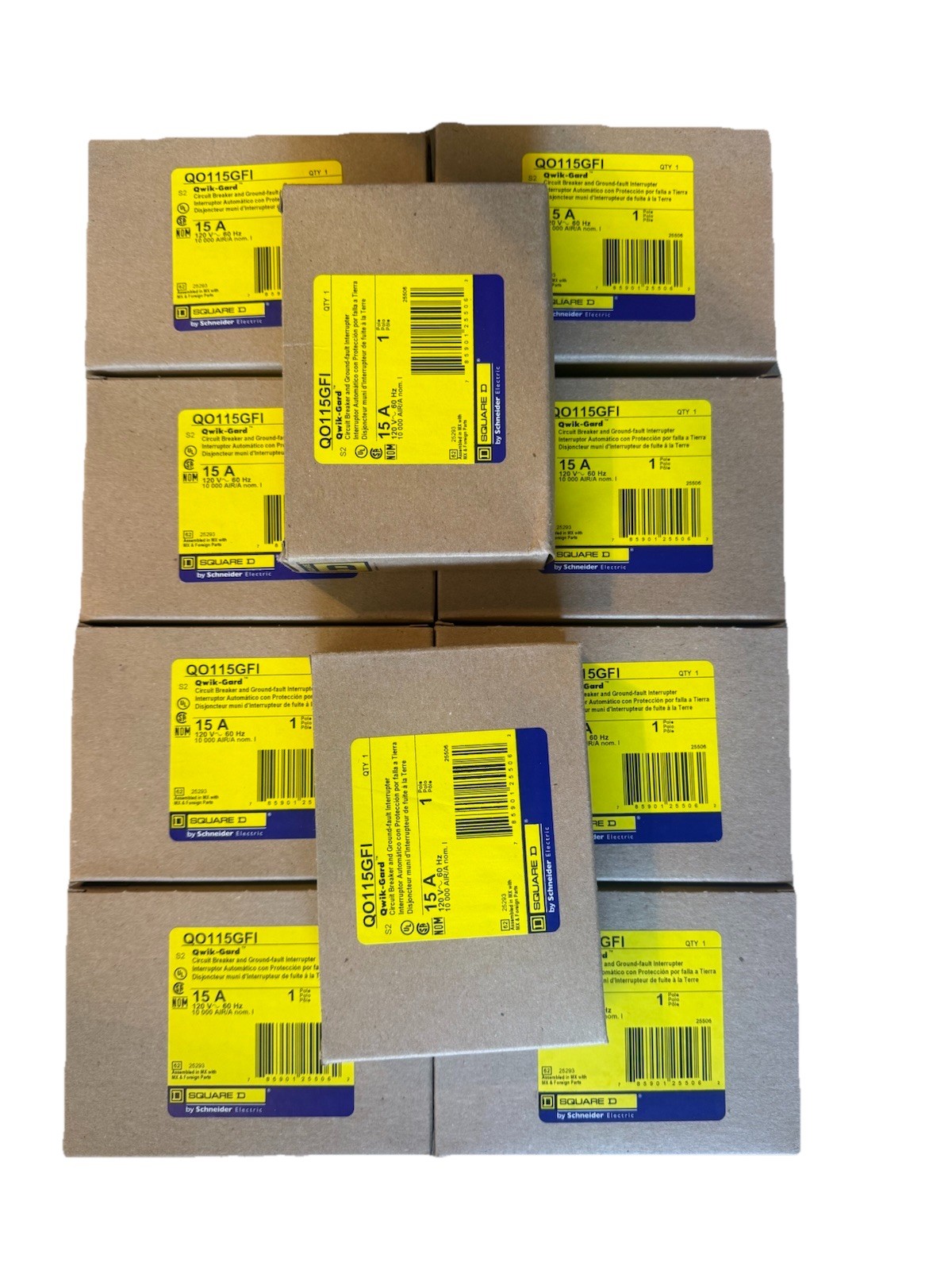 10 PCS Square D QO115GFI 1p 15a QO PlugIn GFCI Circuit Breaker – NEW – LOT OF 10