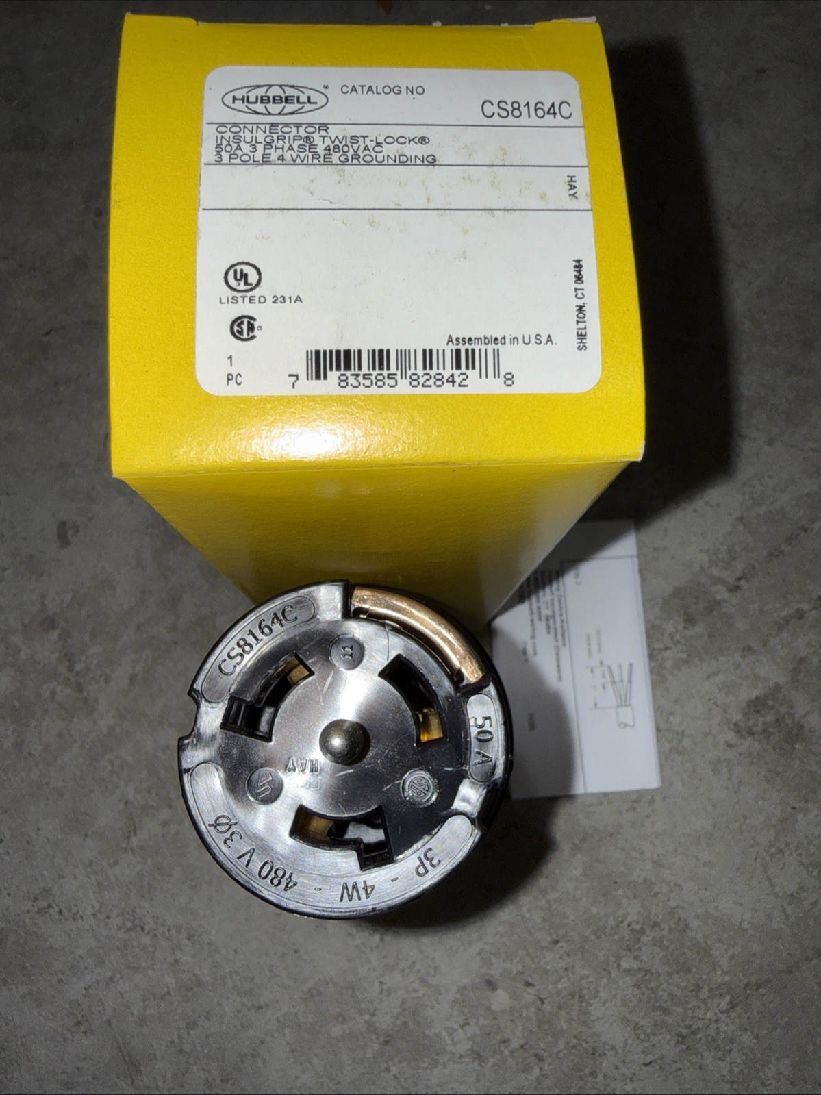 Hubbell Connector Insulgrip Twist-Lock CS8164C 50A 480V 3 Pole