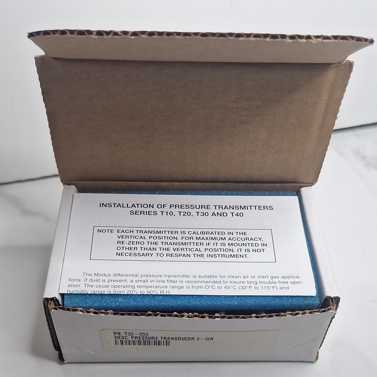 Modus Instruments T30-050 T3008E015017 Press.Range 0-5.0 In of Water Out: 4-20mA