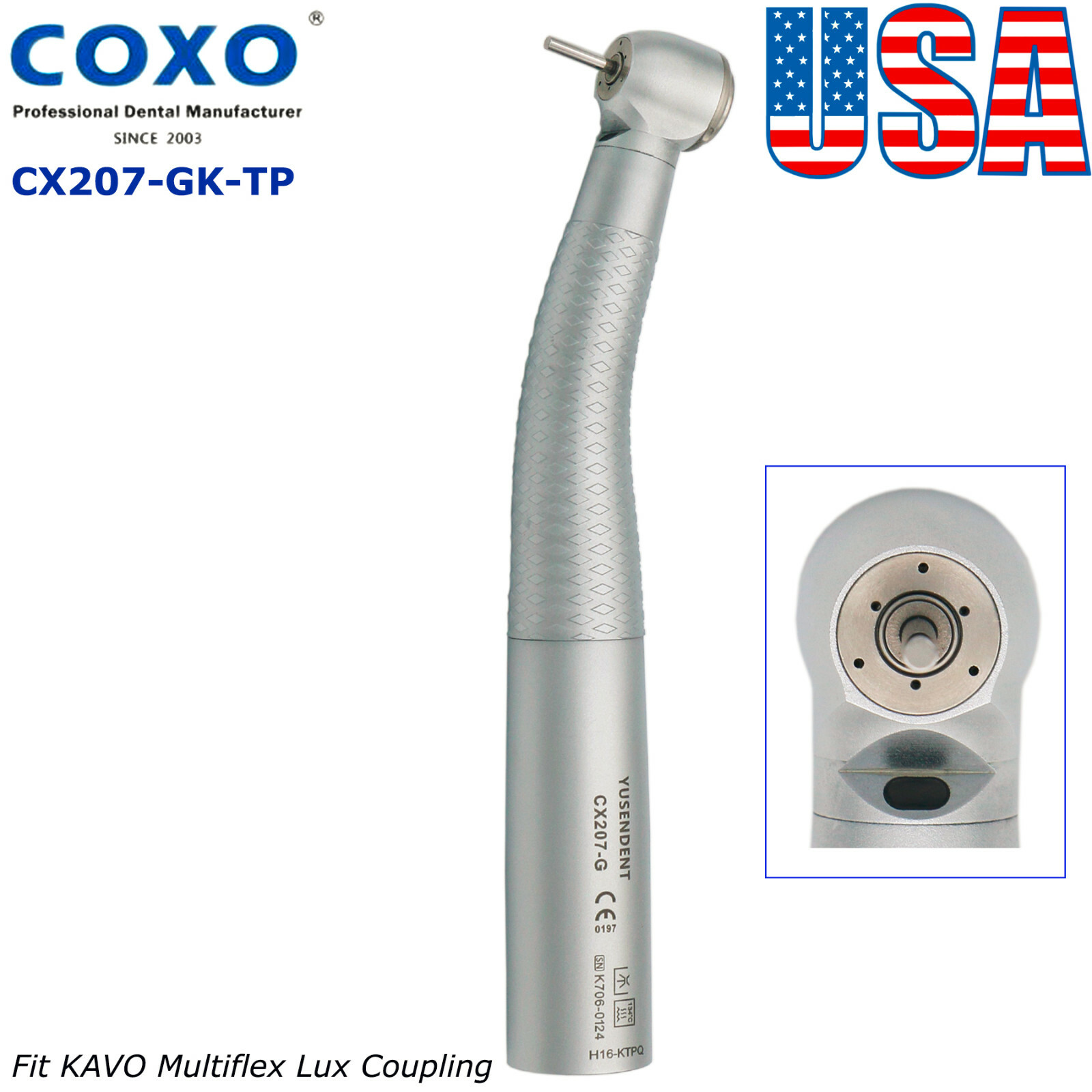 US COXO Dental Fiber Optic Handpiece High Speed Turbine For Kavo NSK Coupler