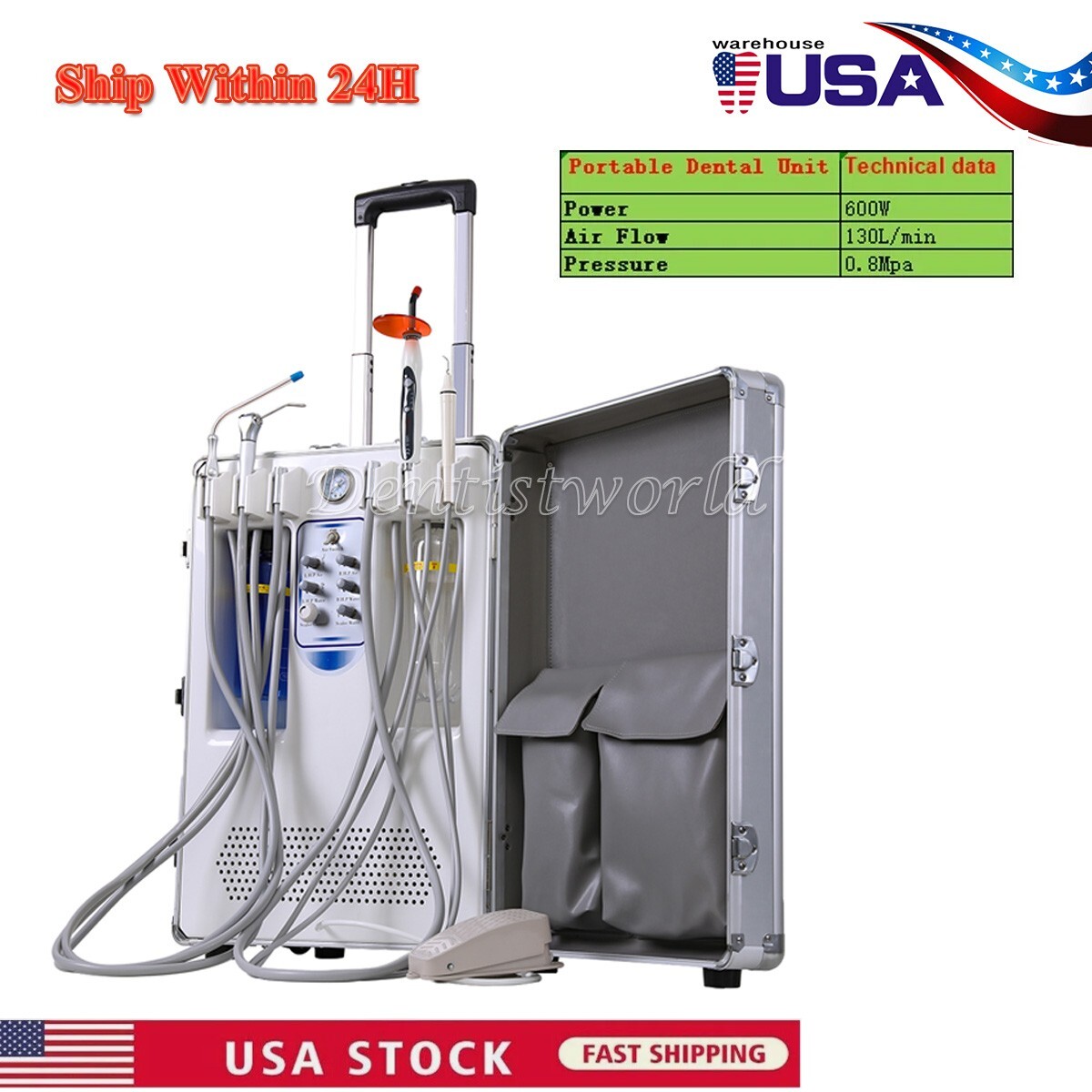 Portable Dental Delivery Unit Syringe Suction Turbine Air Compressor 4hole FDA