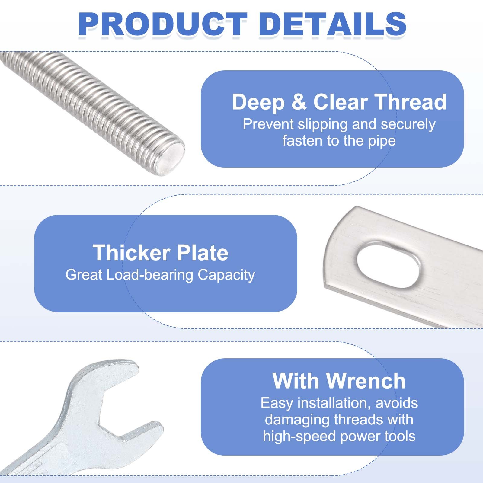 2 Sets M10 Square U-Bolts, 2.05″ Inner W 5.91″ l with Nuts, Plates and Wrench