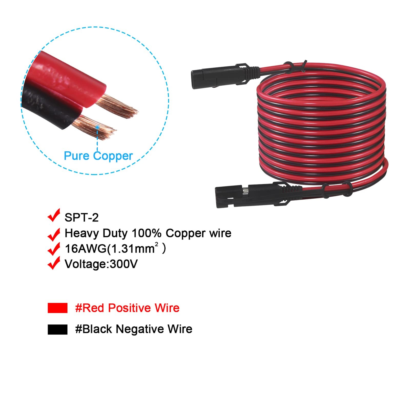SAE to SAE Extension Cable 16AWG – 20FT SAE Cable Battery Charger Extension Cord