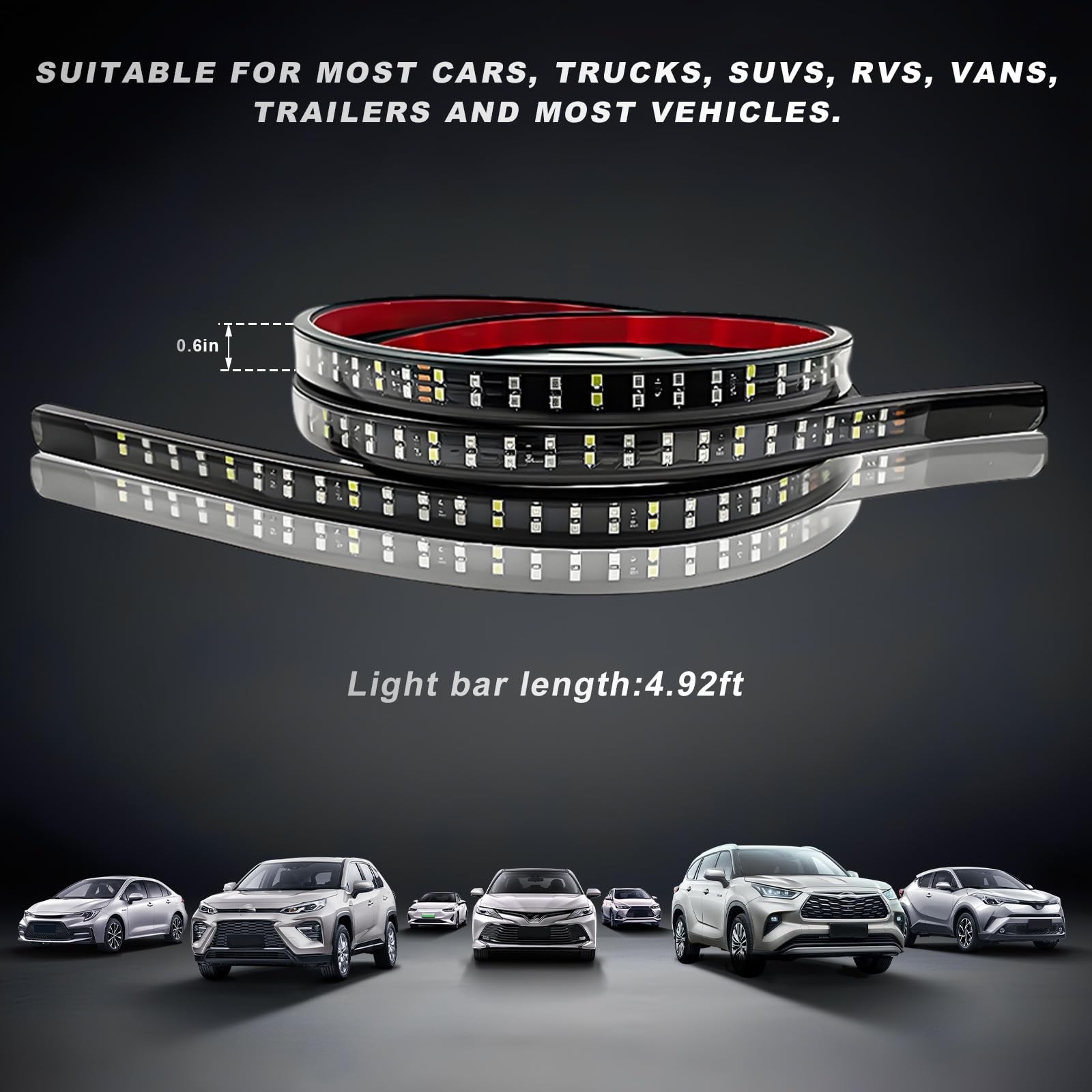 59″ LED Tailgate Light Bar, Double Row LED Tail Light Strip with Red Brake Wh…