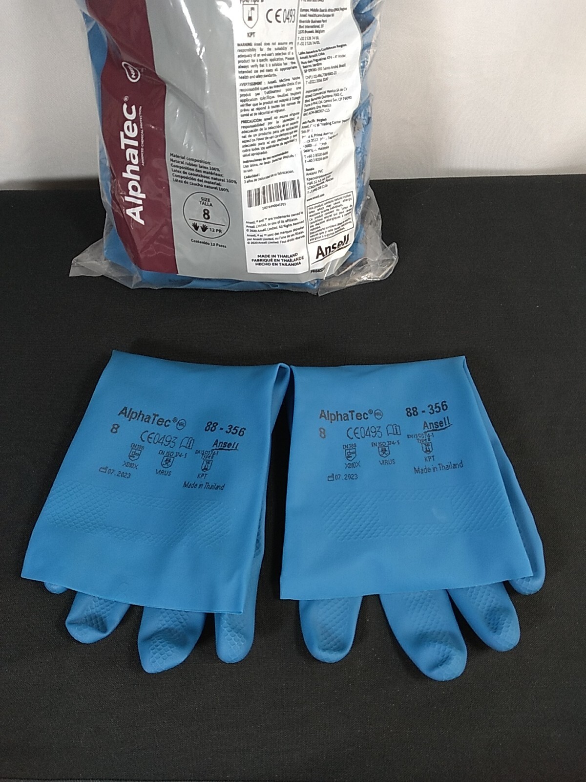 Ansell 88-356 ~ 12 Pair NEW Blue Rubber Latex Gloves Size 8