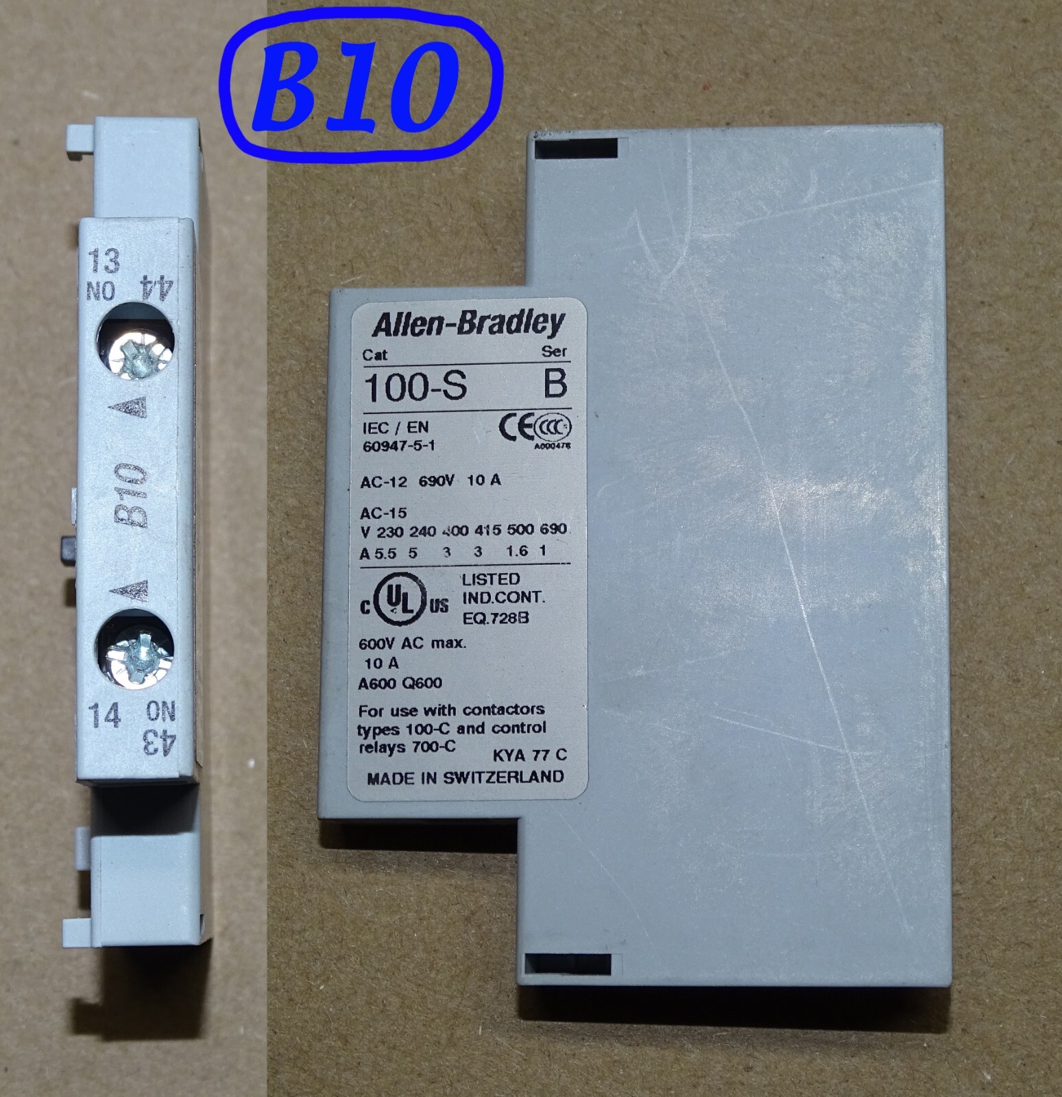 Allen Bradley 100-S Auxiliary Contact Block: A01, A10, A11, AL11, A20, B10, B11