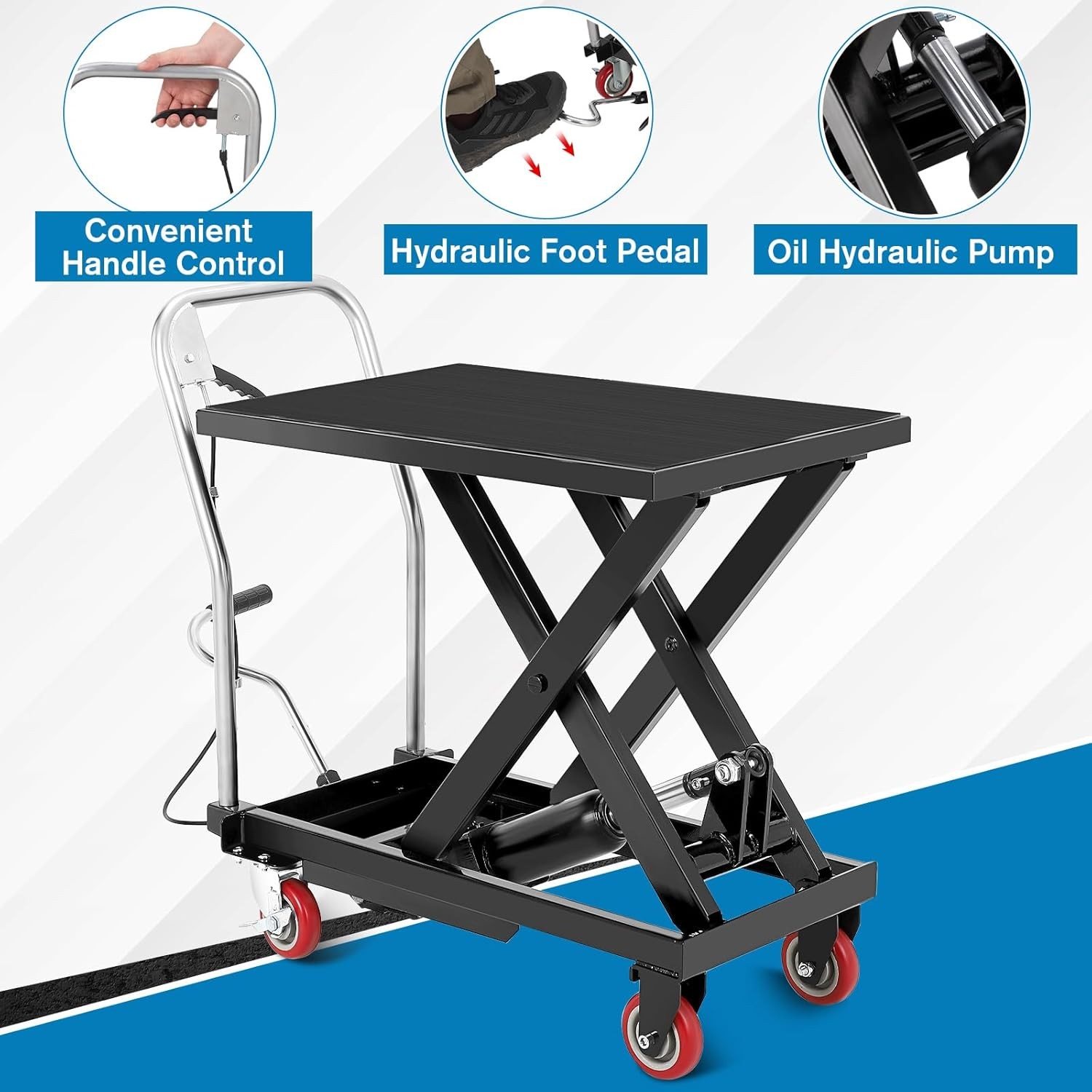 Hydraulic Lift Table Cart 330/500/1100 lbs Manual Single Scissor Lift Platform