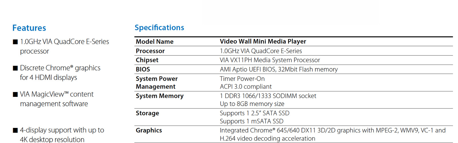 Video Wall Controller 4x HDMI 2×2 Rugged Industrial PC Mini Computer VIA Artigo