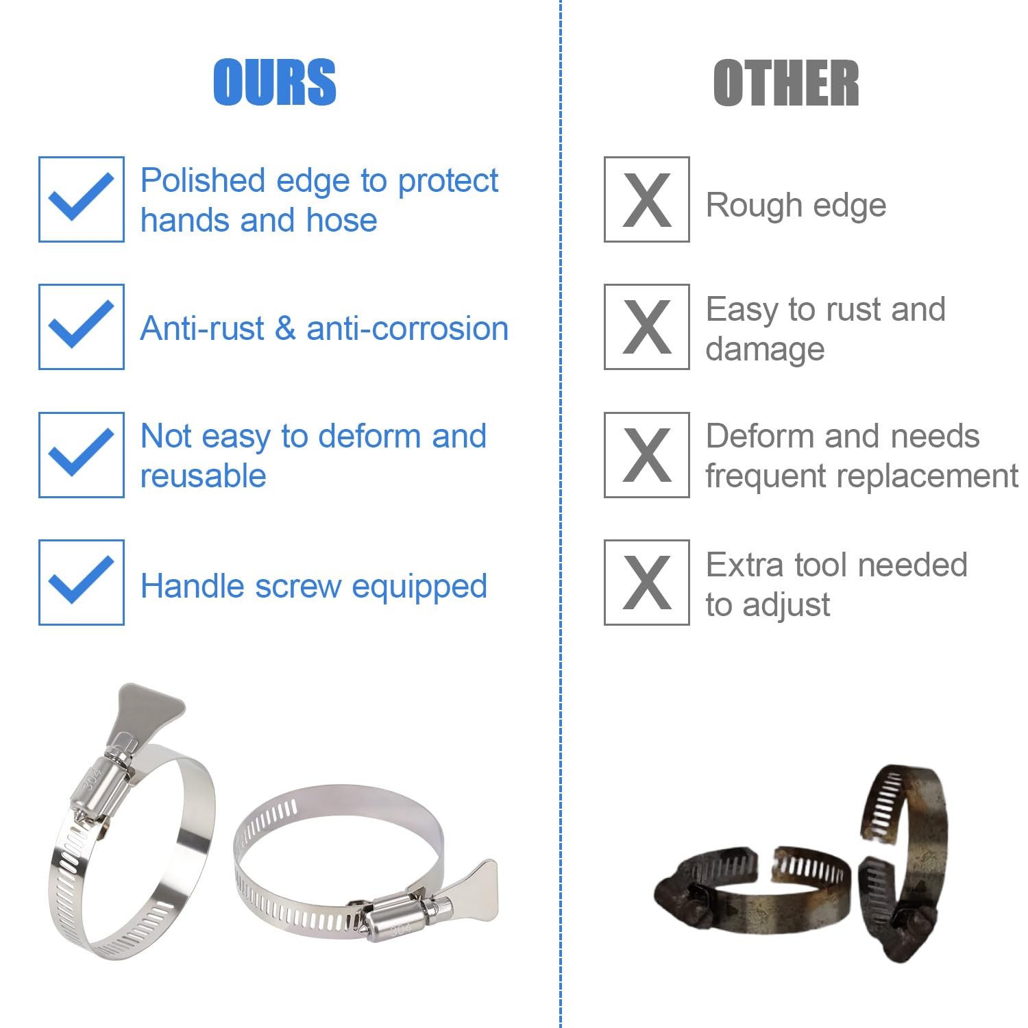 LeMotech 5 Pack Hose Clamp Stainless Steel Adjustable 21/2″ ~ 31/2″ （6589mm）W…