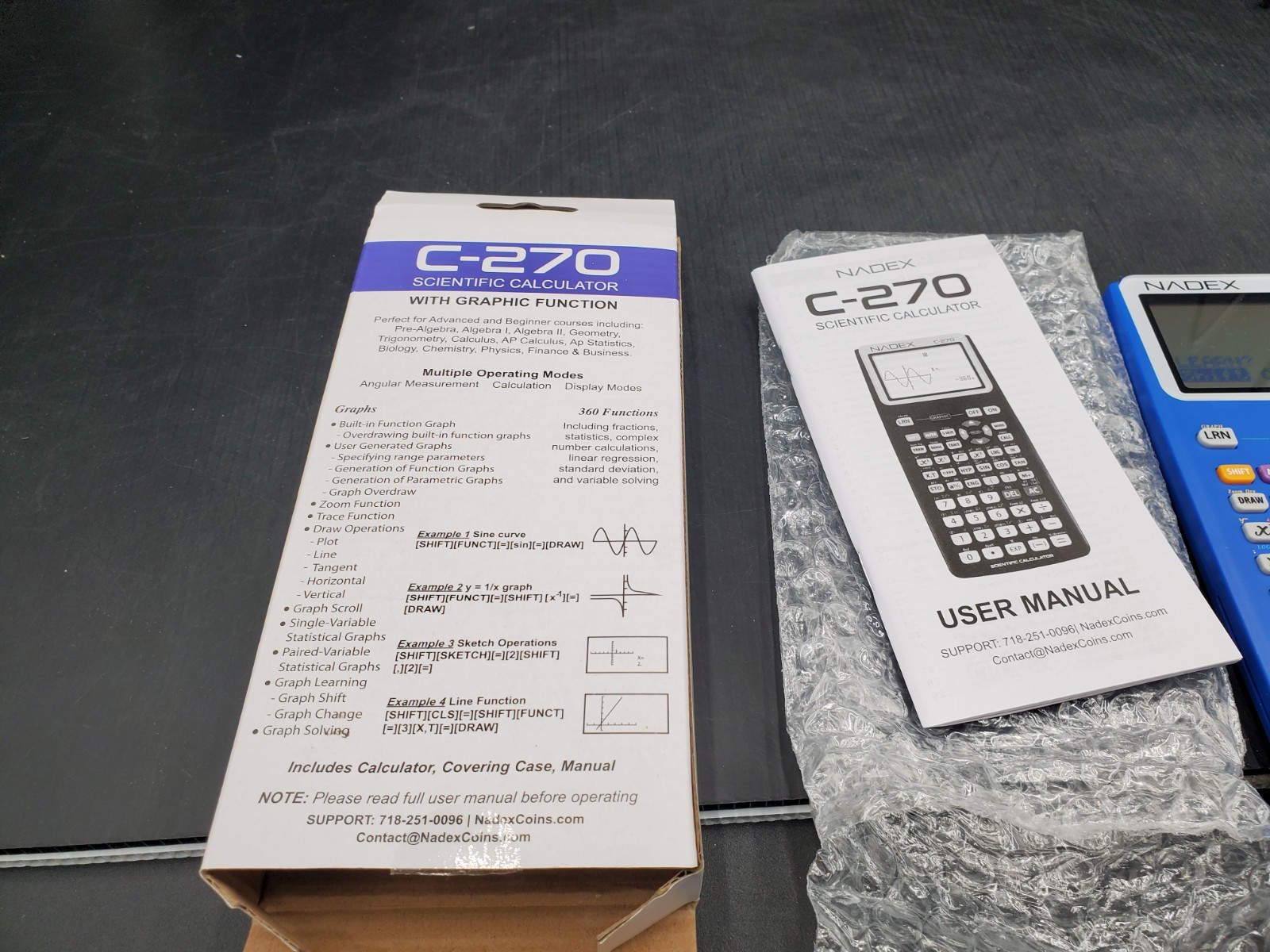 Nadex Dark Blue Scientific Calculator Model C-270 New Open Box Ships Free