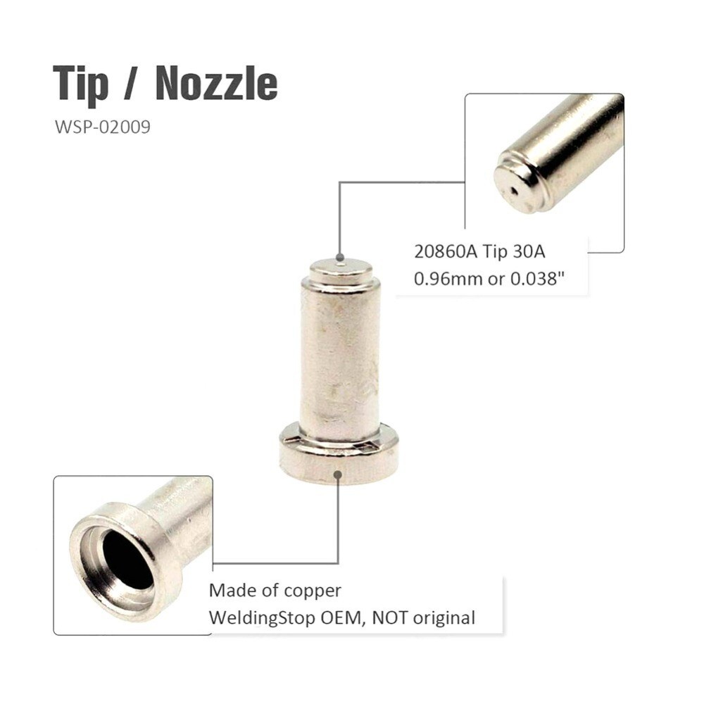 For ES AB PCM-500i 50pcs 1set Plasma Electrode Tip XT Shield Cup Ring Kit 0.96mm