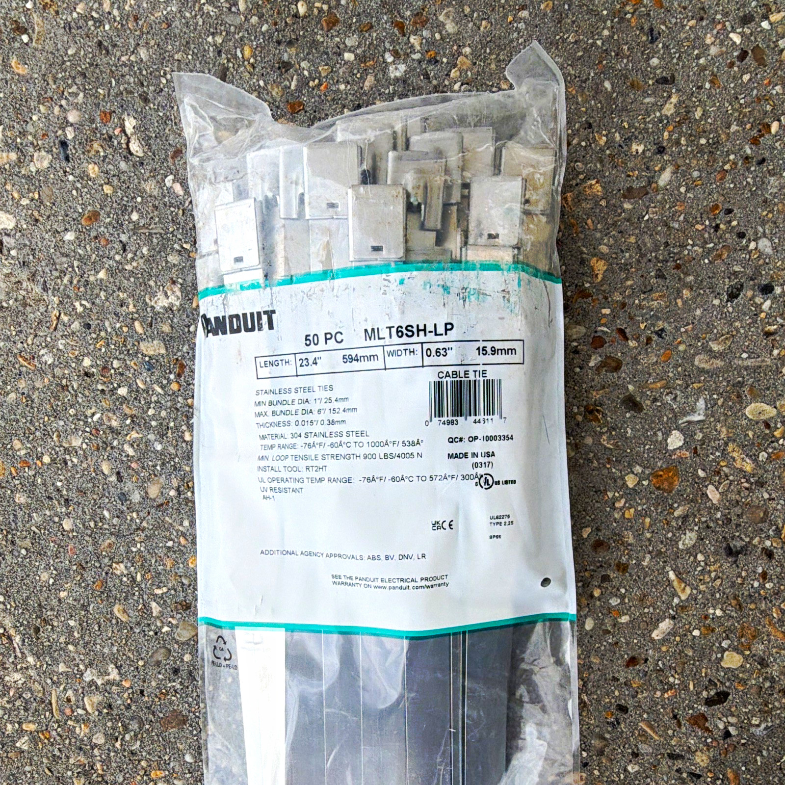 Panduit MLT6SH-LP Stainless Self-Locking Cable Ties 23.4×0.63in 50pk