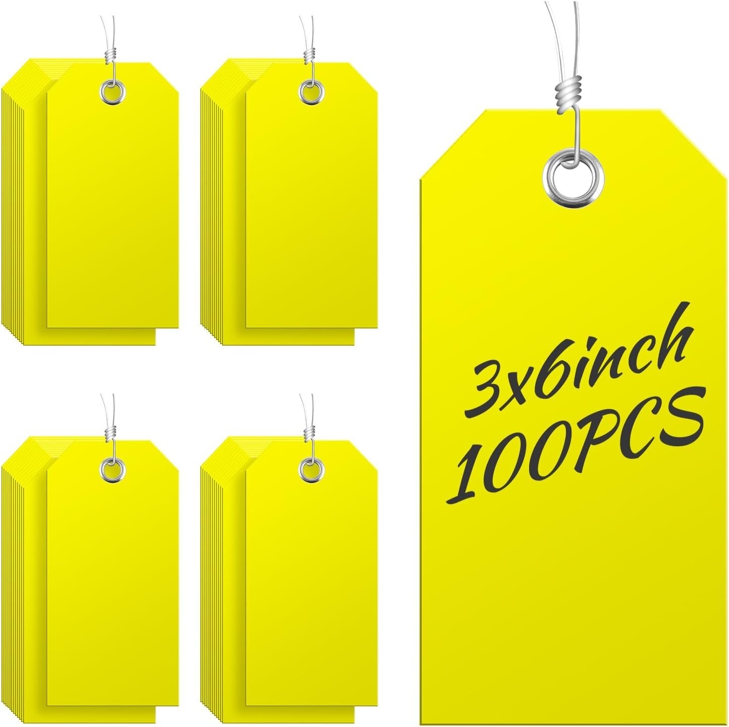100 Pieces 3×6 inch Large Yellow Plastic Tags with Wires Heavy Duty Waterproo…