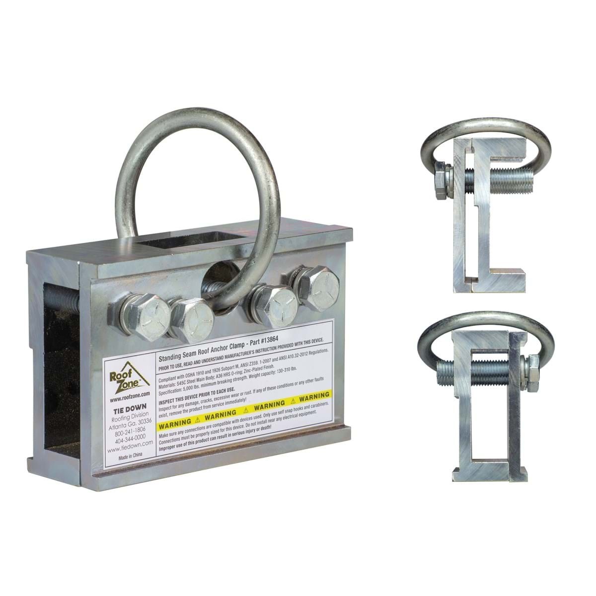 Roof Zone 13864 2-Way Standing Seam Roof Anchor Fall Protection Safety Clamp
