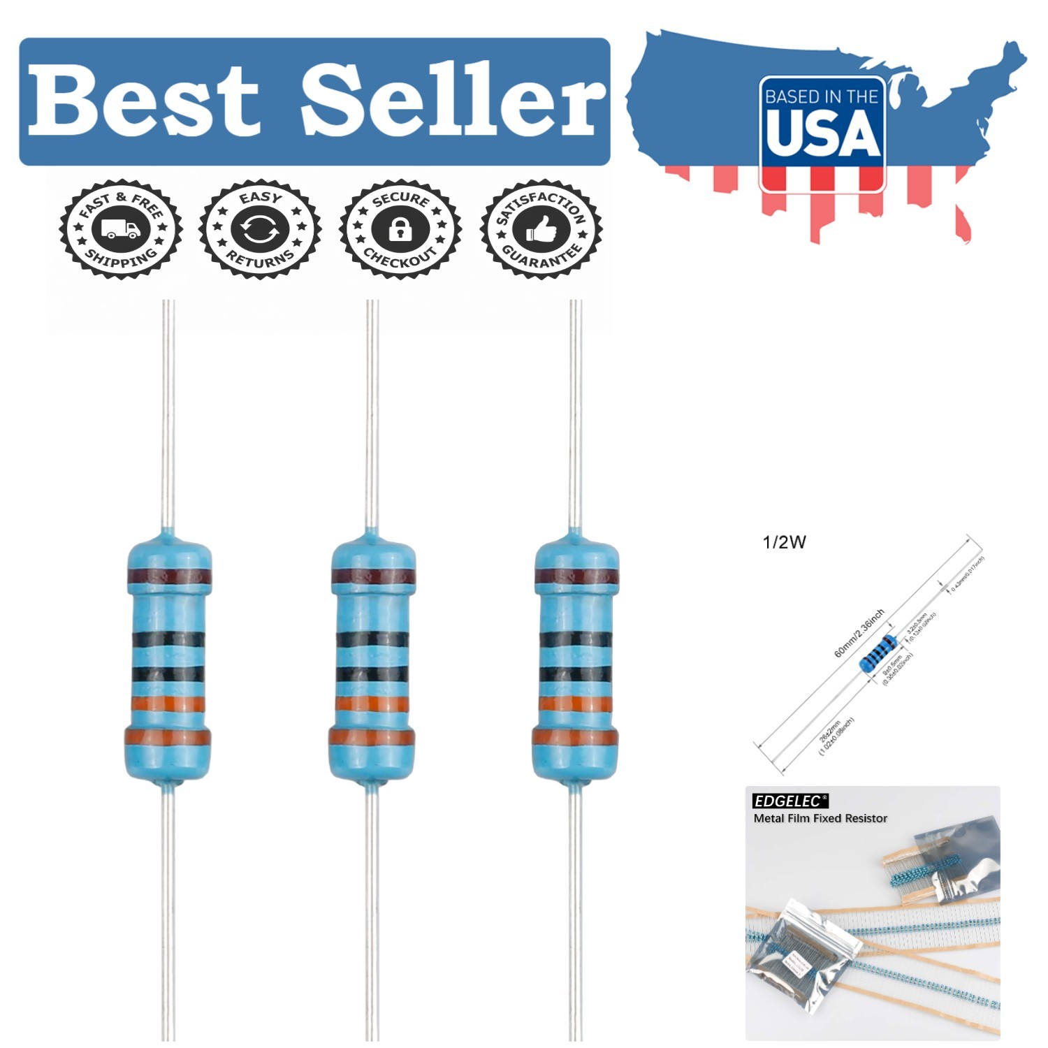 Durable 330 Ohm Fixed Resistor Set – 100 pcs, 1/2W ±1% Tolerance, Moisture-Proof