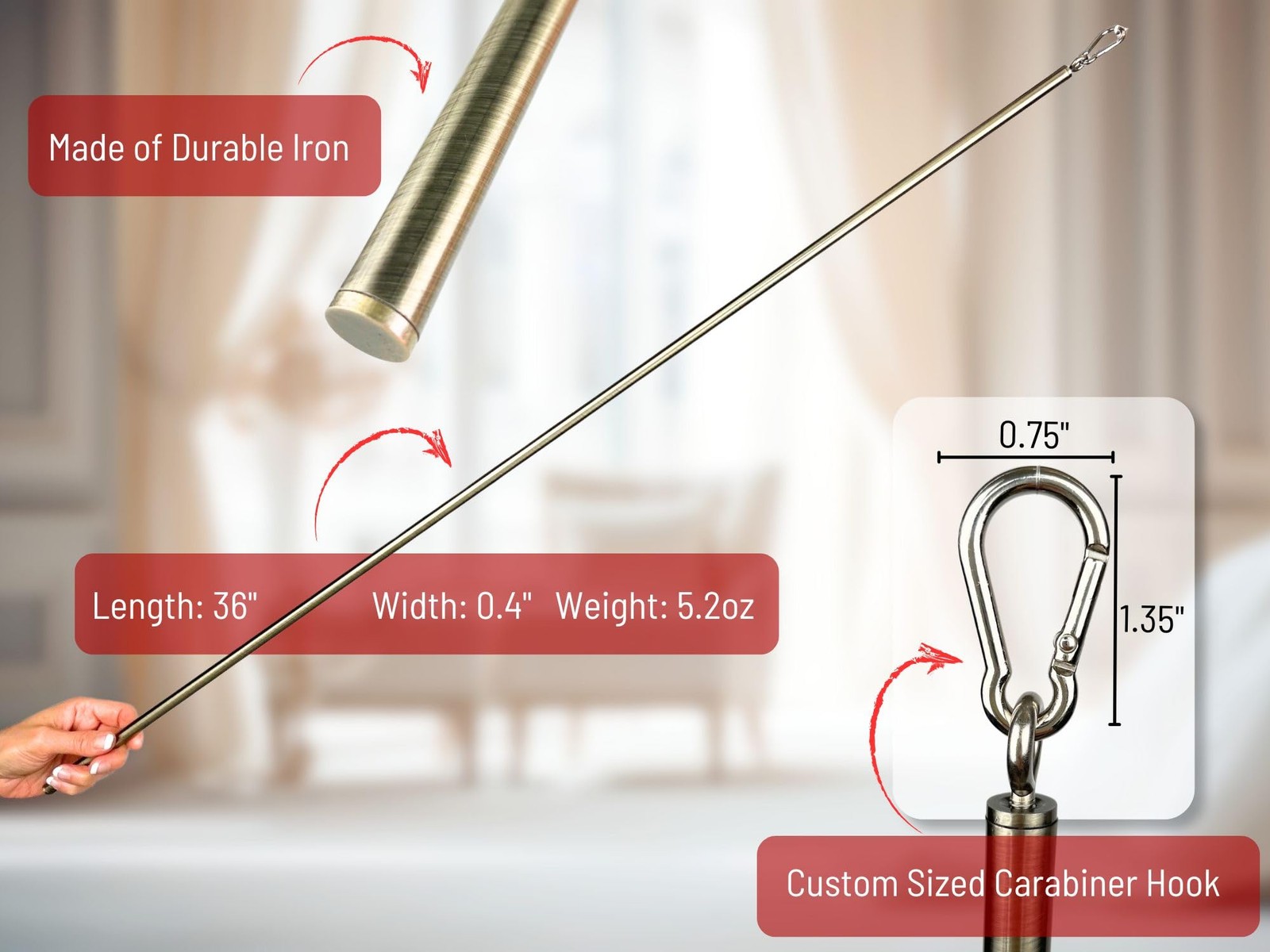 OooWow 36in 4 Pack Light Bronze Curtain Pull Wand Metal
