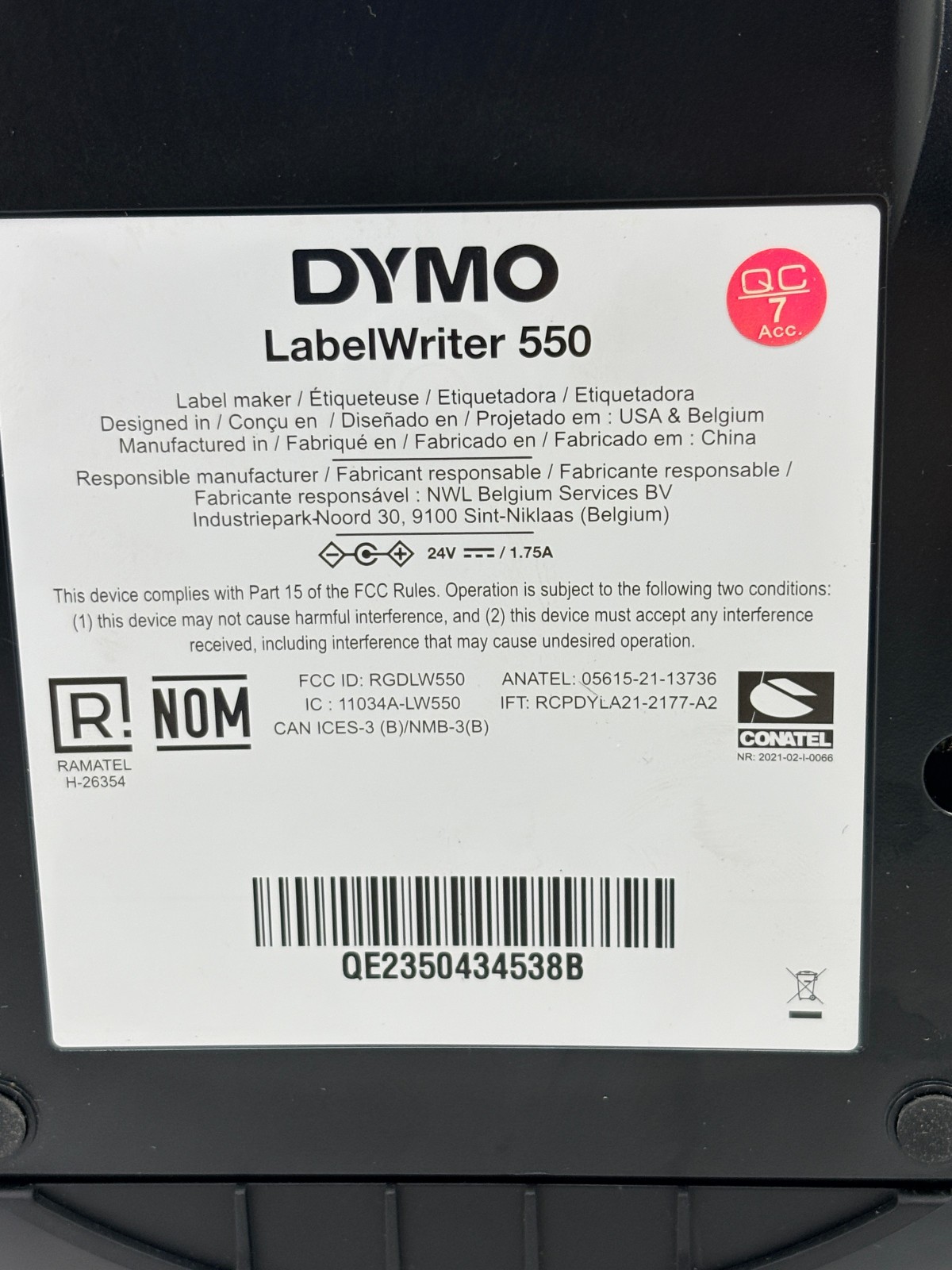 Pre Owned | Dymo LabelWriter 550 Thermal Label Printer Only – No Pwr Adapter