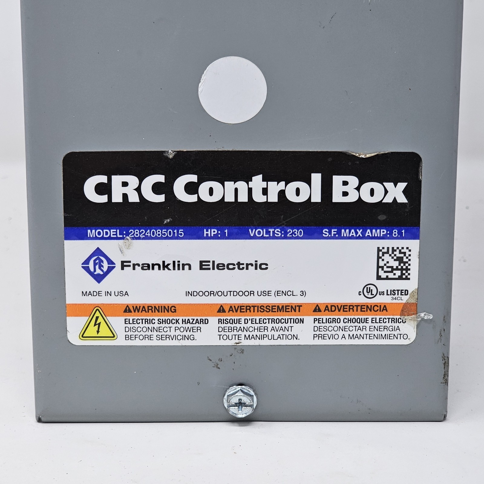 Franklin 2824085015 CRC Control Box 230V , 60Hz , 1 HP , .075 KW , 1 PHASE