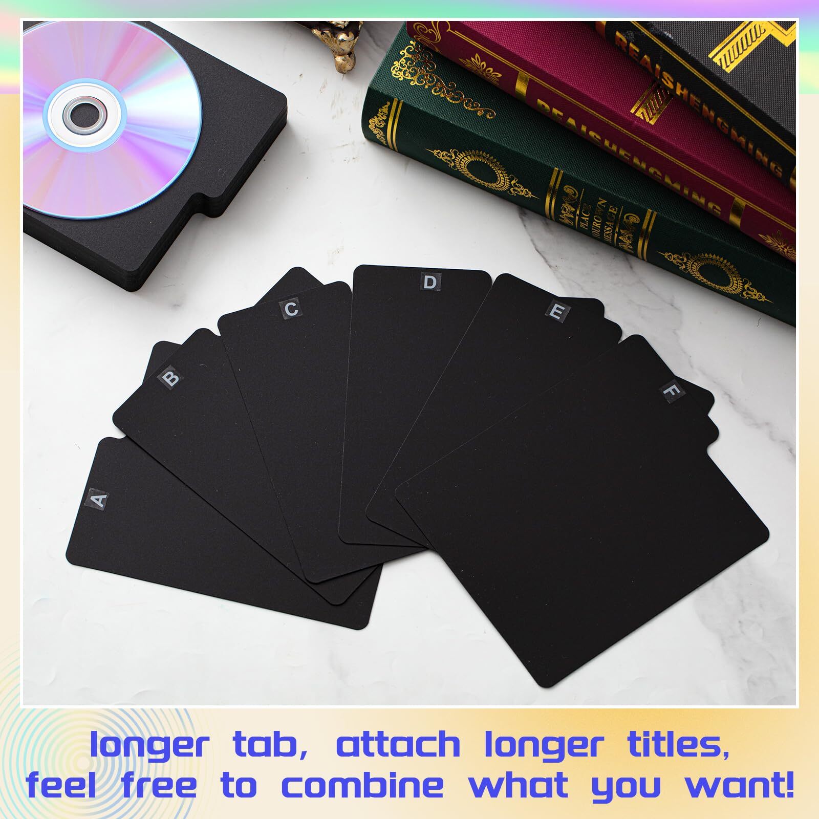 50 Pcs CD and DVD Dividers with Tabs 5 x 5.5 Inch Compact Black Comic Book Disc