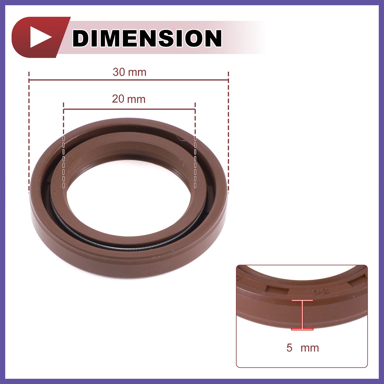 Oil Seal Seal Ring Rotary Shaft Seals FKM Rubber 20x30x5mm Brown 2Pcs