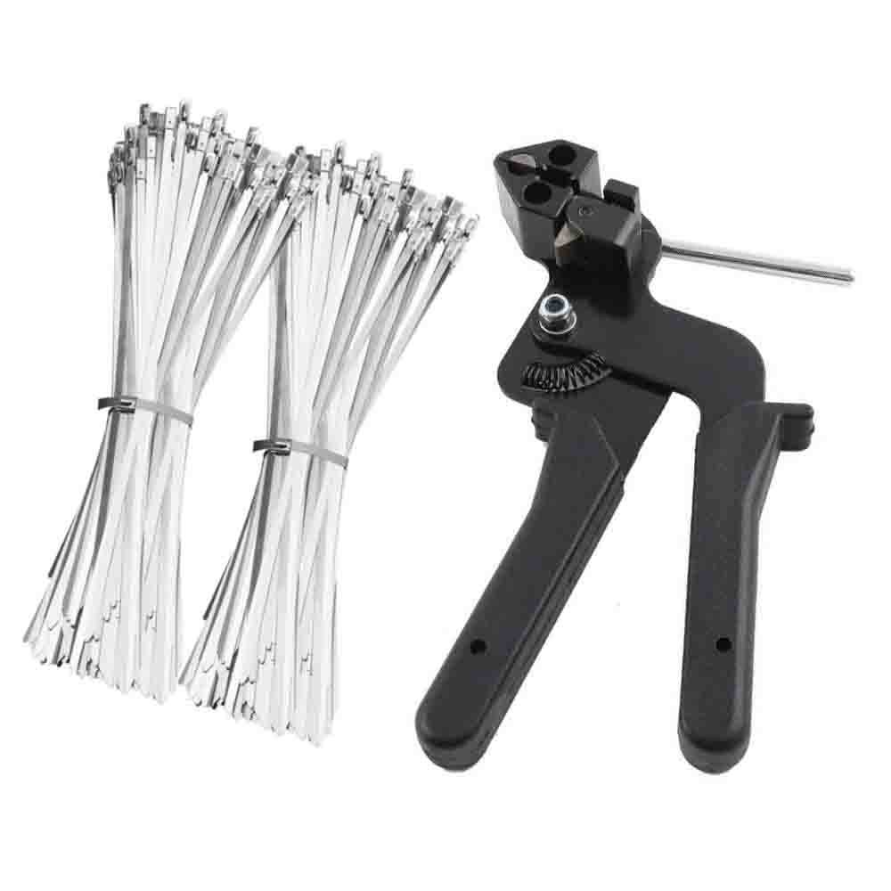 Stainless Steel Zip Ties Gun Kit Cable Tie Tool With 200pcs Metal Zip Ties