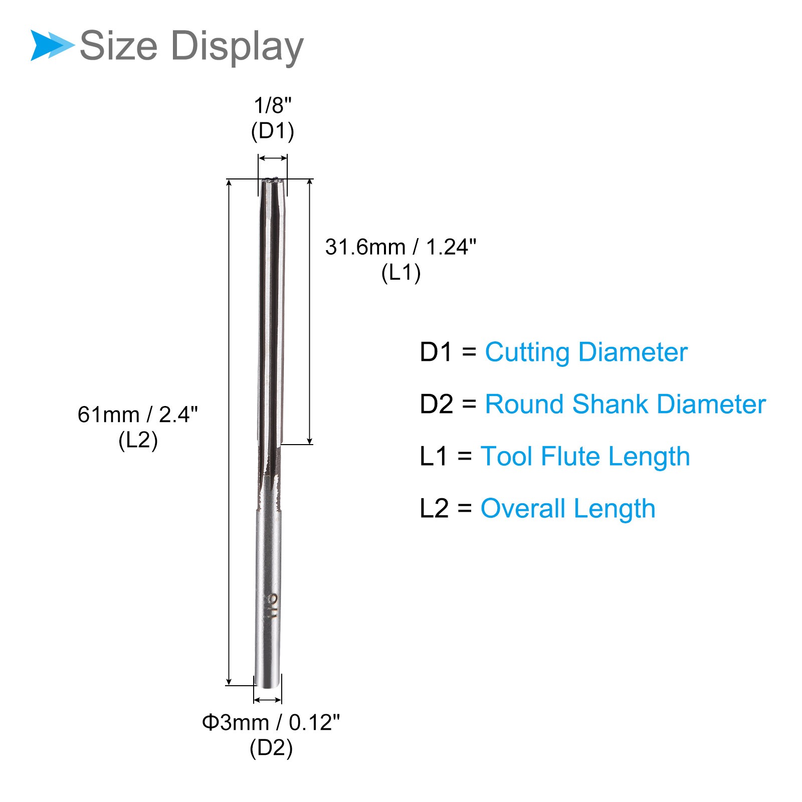Hand Reamer 1/8″ 6 Flutes Steel for Aluminum Copper Plastic