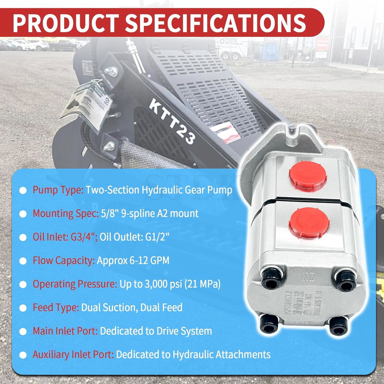 New Two-Section Hydraulic Gear Pump For Skid Steer Loader KTT23 AGT PGP51088G3L
