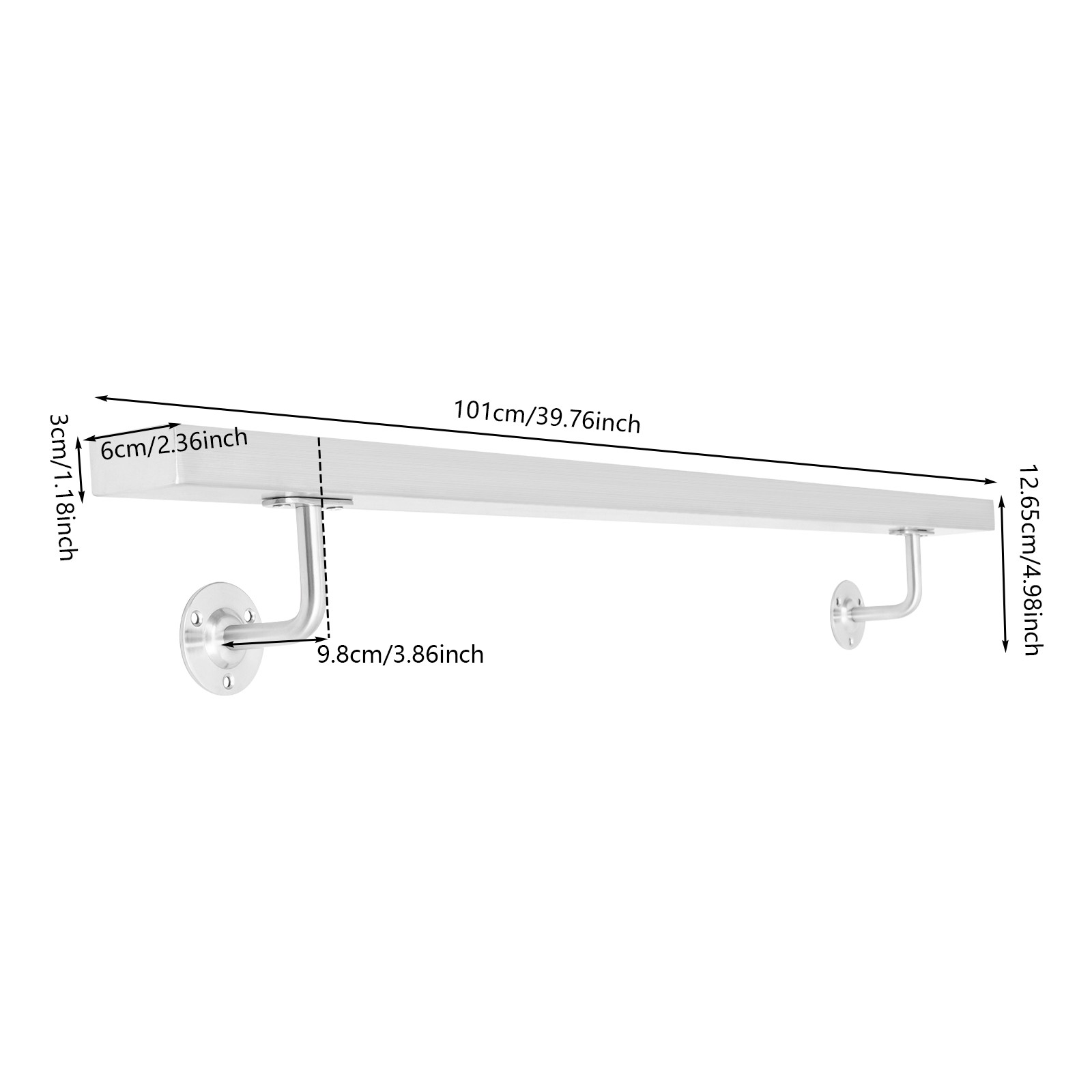 3.05M Stainless Stair Rail 101×9.8cm – Baking Paint Rectangle, Wall Mount