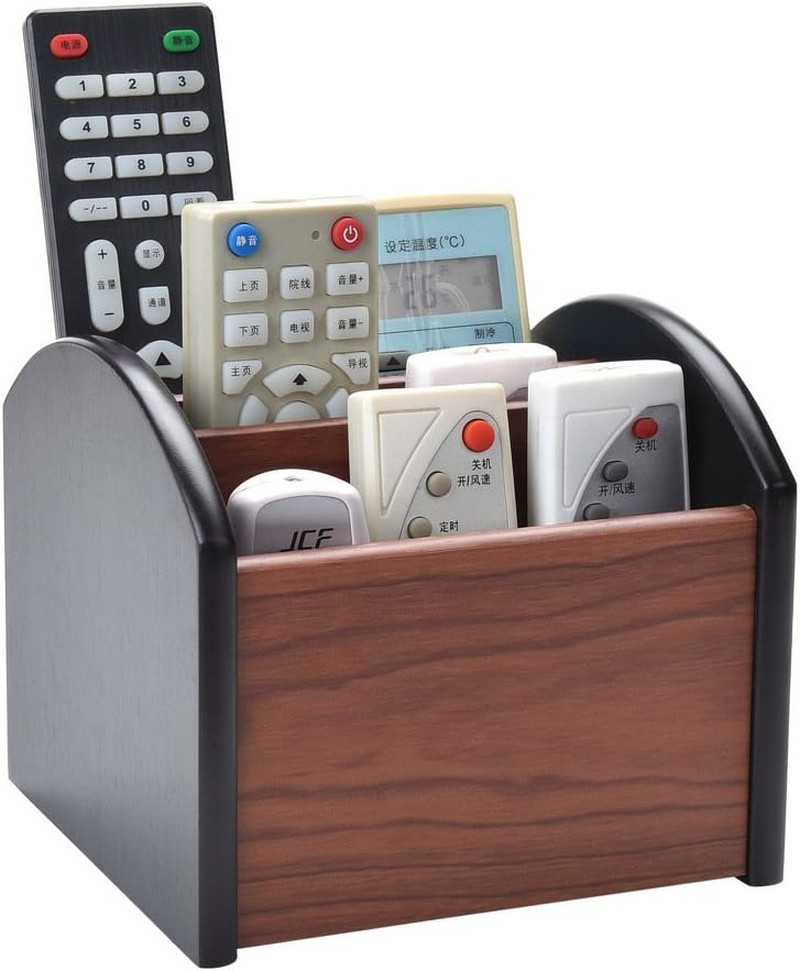 Wooden Desk Organizer, 4 Compartment Revolving Wood Desktop Organizer Office Sup
