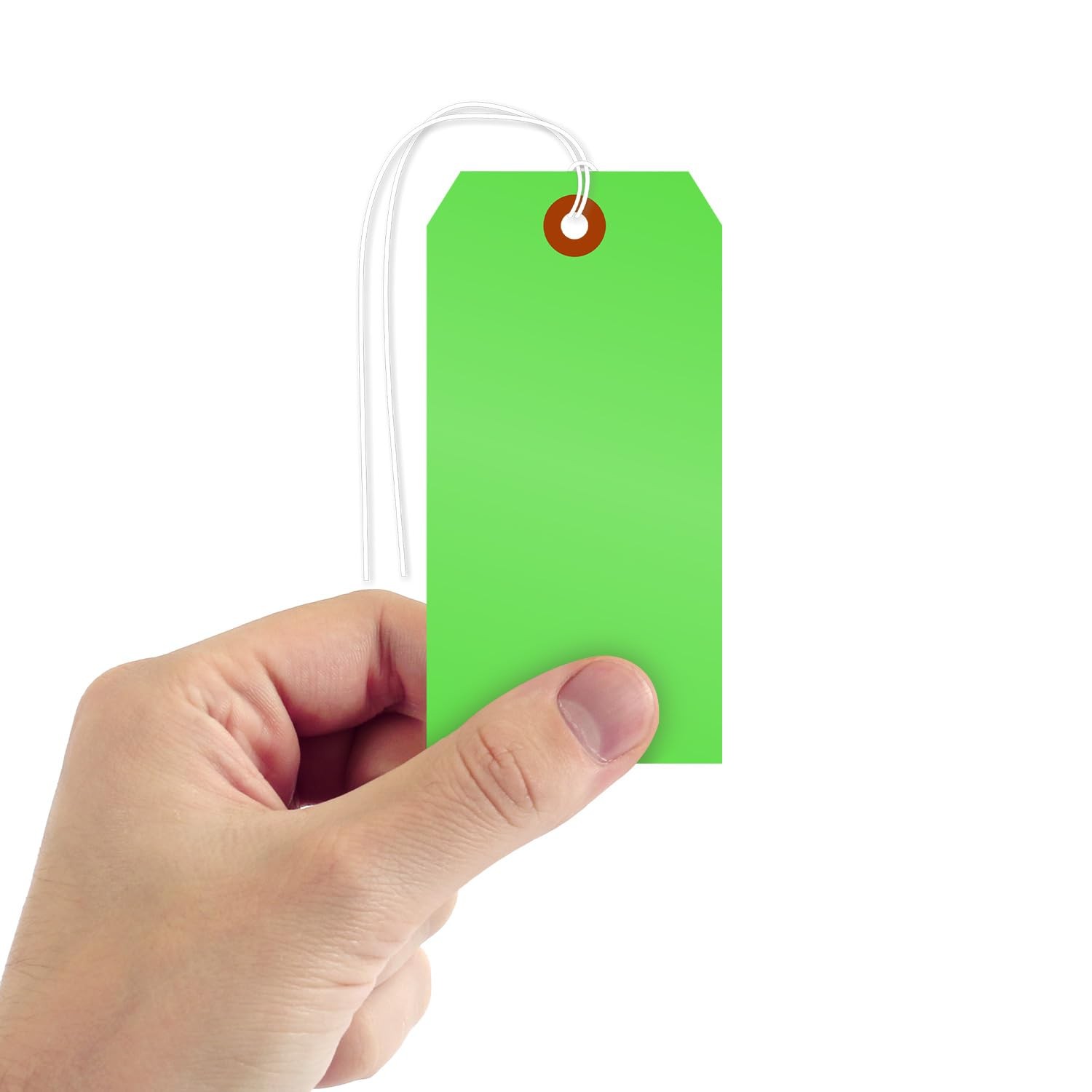 100 Pack Fluorescent Green Blank Tags With String 4.75×2.375 In Size #5 USA