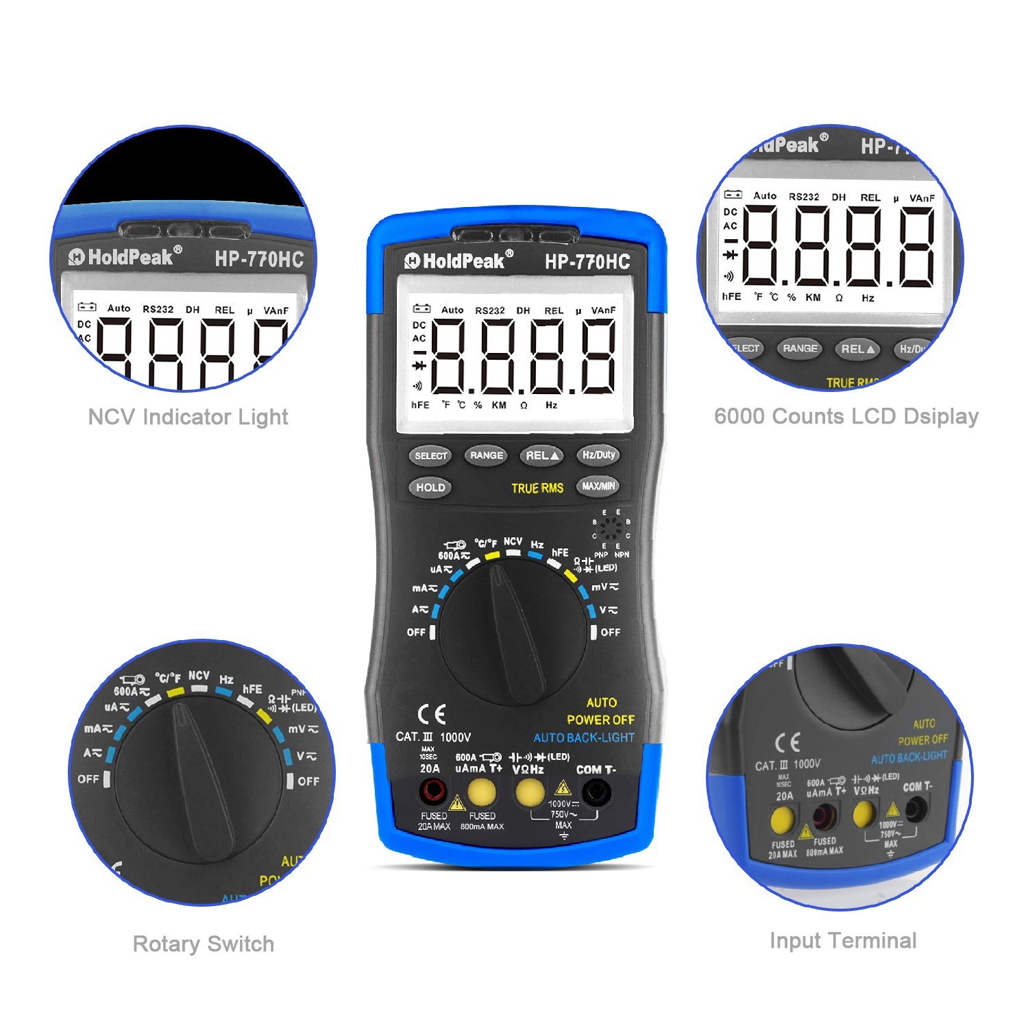 Digital Multimeter True RMS NCV Auto Range Fehlbedienungssperre 6000 Counts