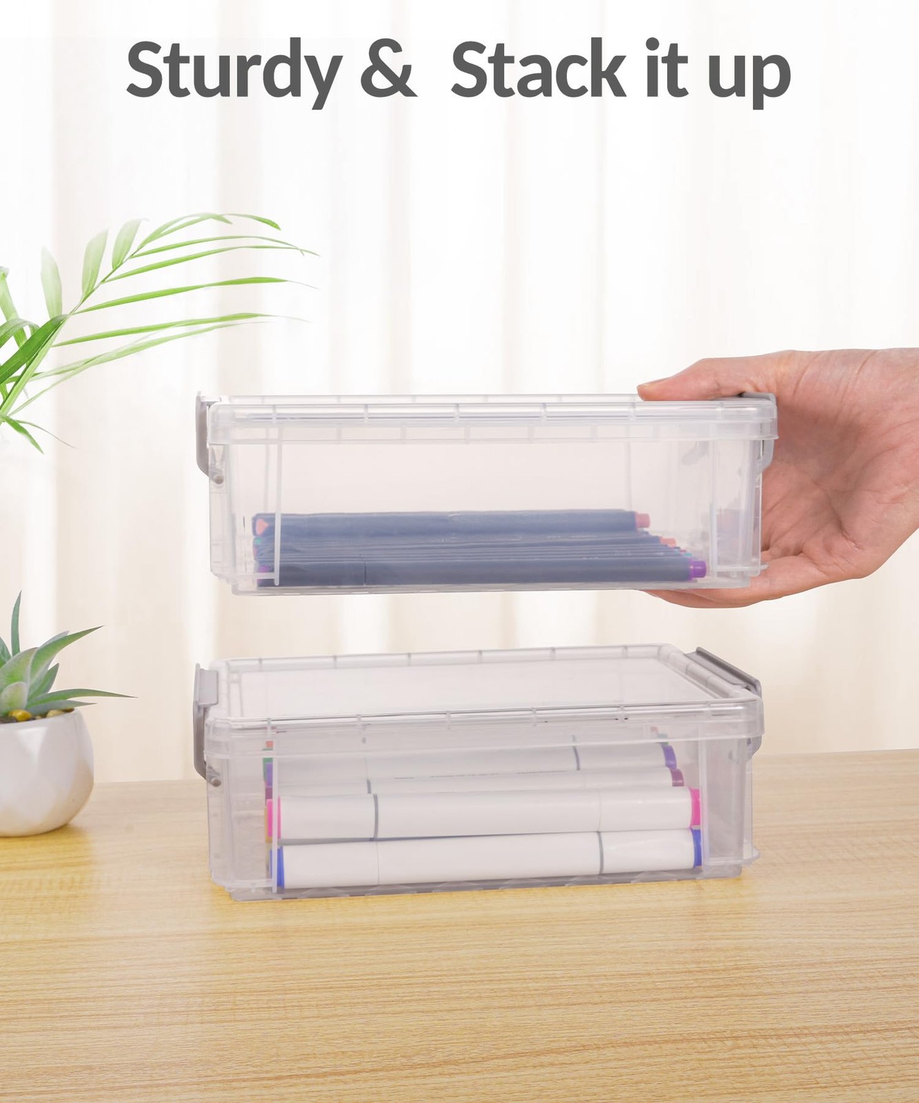 6 Pack Small Plastic Containers with Lids, 6.4″ x 4.4″ x 2.7″, Clear Crayon B…
