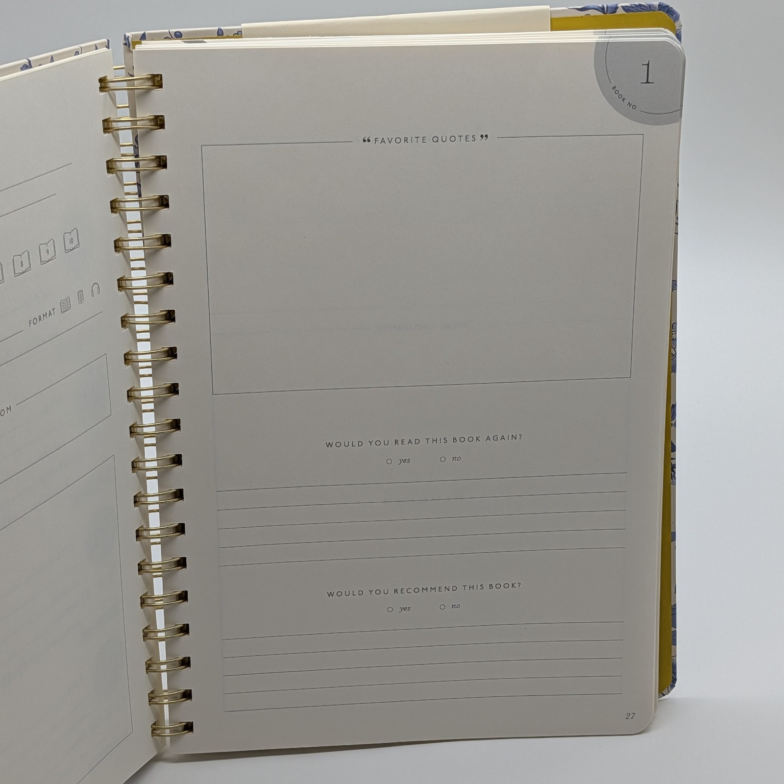 PAPIER Reading Journal Toile Blue B5 Hardcover Spiral Bound 24 Book FREE SHIP