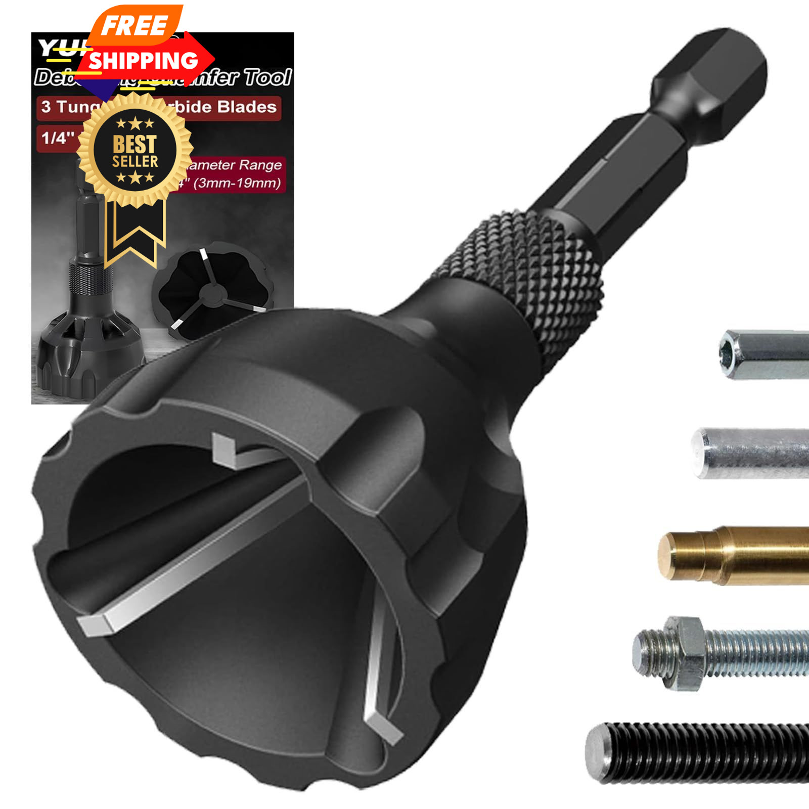 YUEARN Deburring External Chamfer Tool with Tungsten Carbide Blade, 1/8″-3/4″