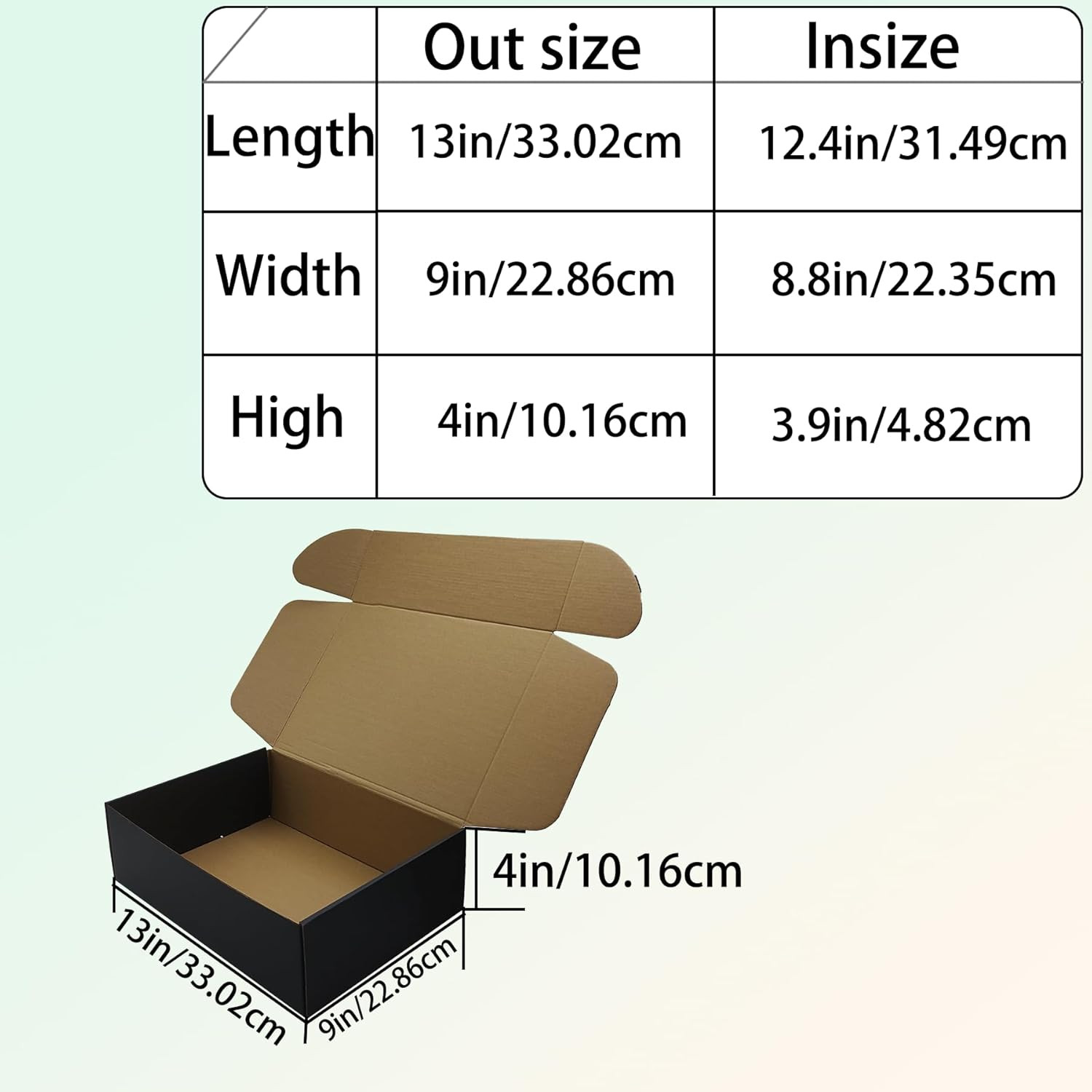 13x9x4 Black Shipping Boxes Set of 20, Corrugated Cardboard Mailers for Product