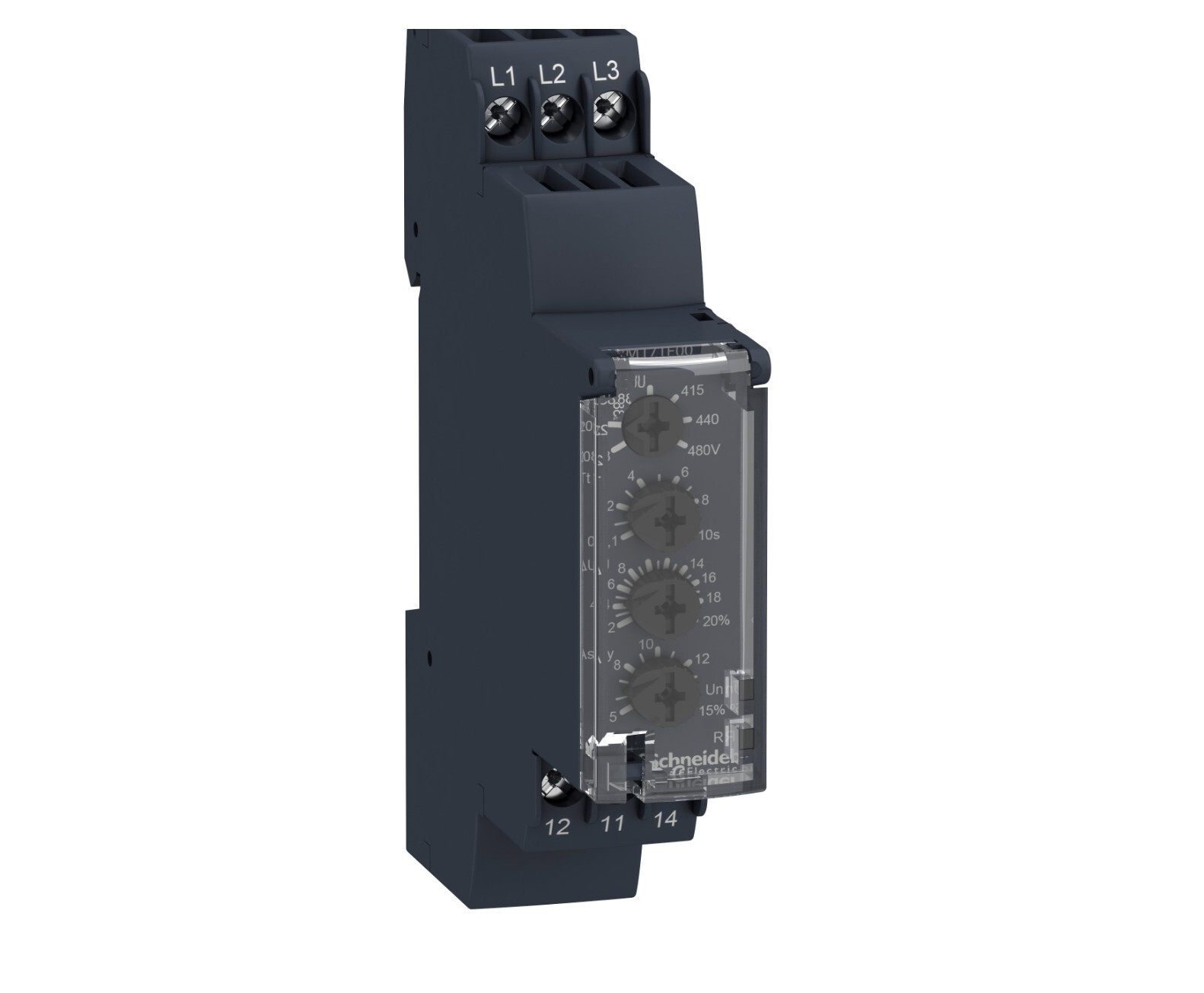 Schneider RM17TE00 3 phase supply control relay, range 208 to 480 VAC, sequence,