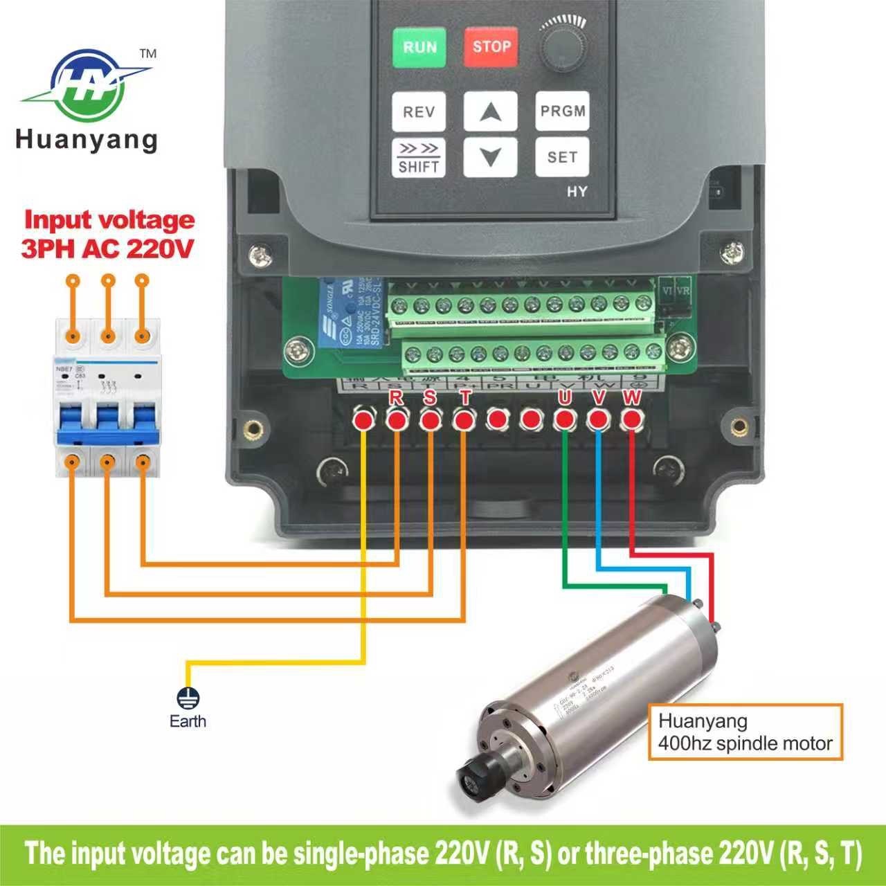Huanyang VFD 220V 4.0kw 5HP Variable Frequency Drive Inverter Convert for Motor