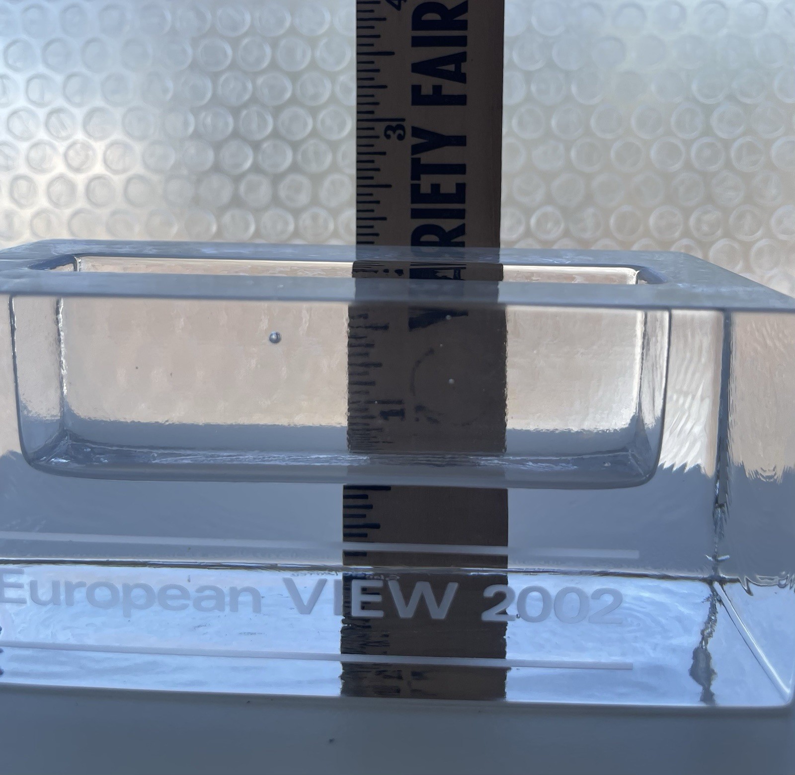 VTG Simon Pearce European View 2002 Etched Glass Business Card Holder Conference