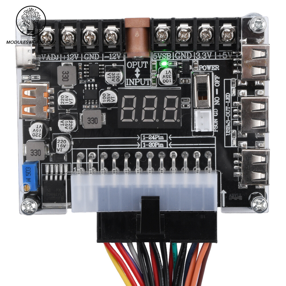 20/24 Pin ATX Power Adapter Board Power Supply Module Adapter Adjustable Voltage