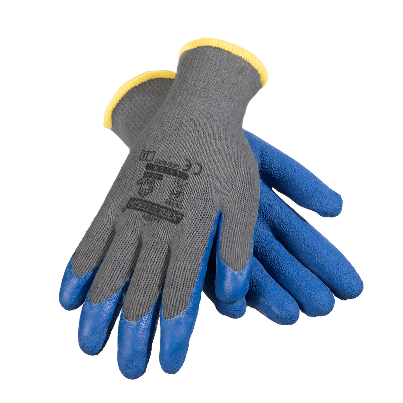 12 Pairs Cotton Work Gloves w/ Blue Crinkle Texture Latex Coat JORESTECH
