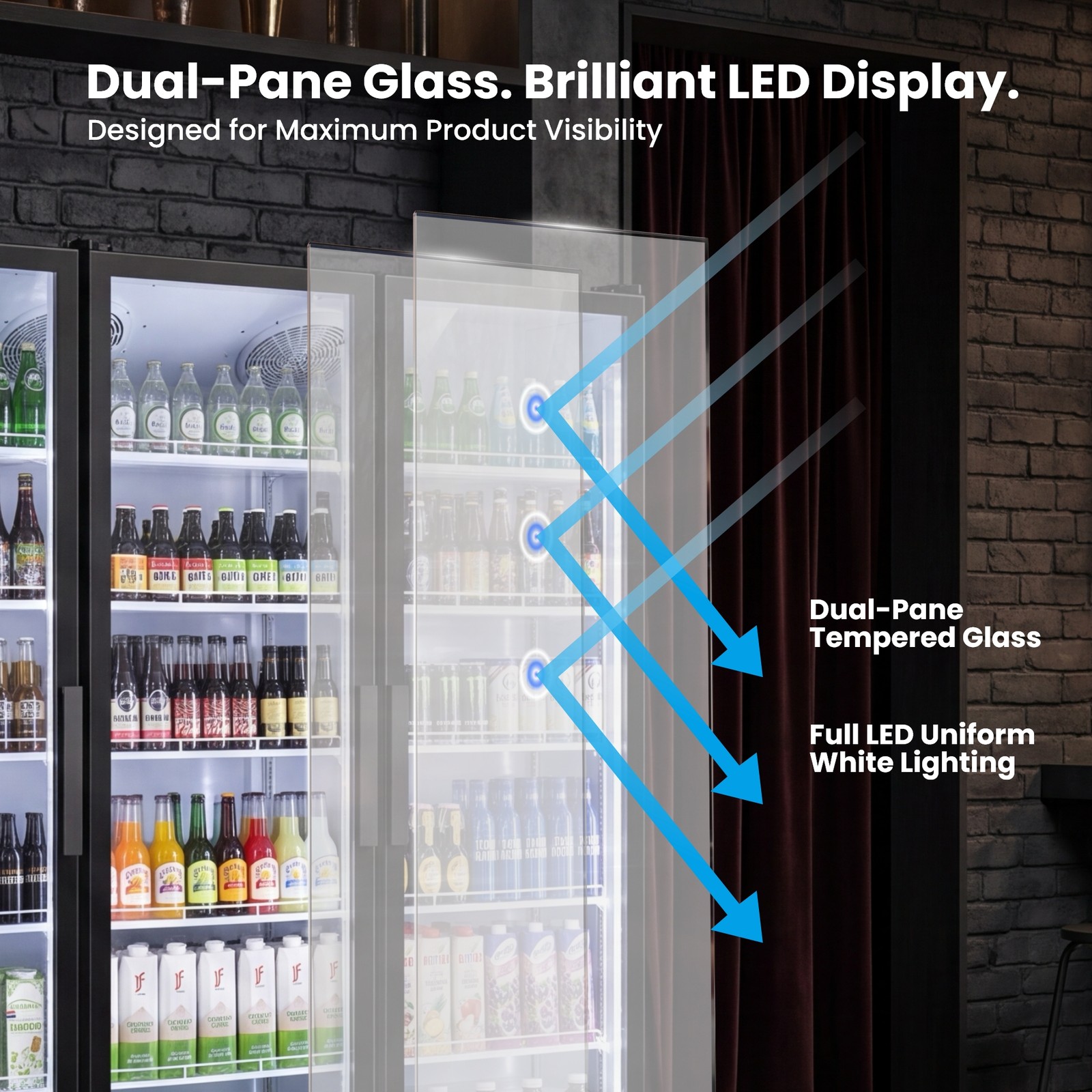 Yeego Commercial Merchandiser Refrigerator 58 Cu.ft Beverage Cooler 3 Glass Door