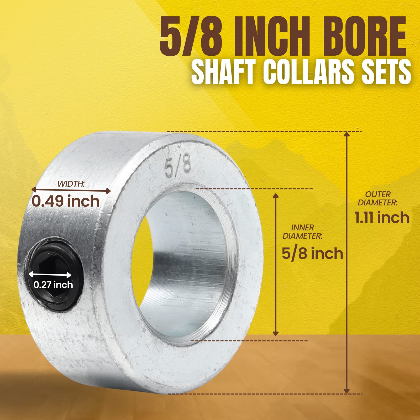 (4-Pack) 5/8” Bore Solid Steel Shaft Collars with Zinc Plated Coating – Durab…
